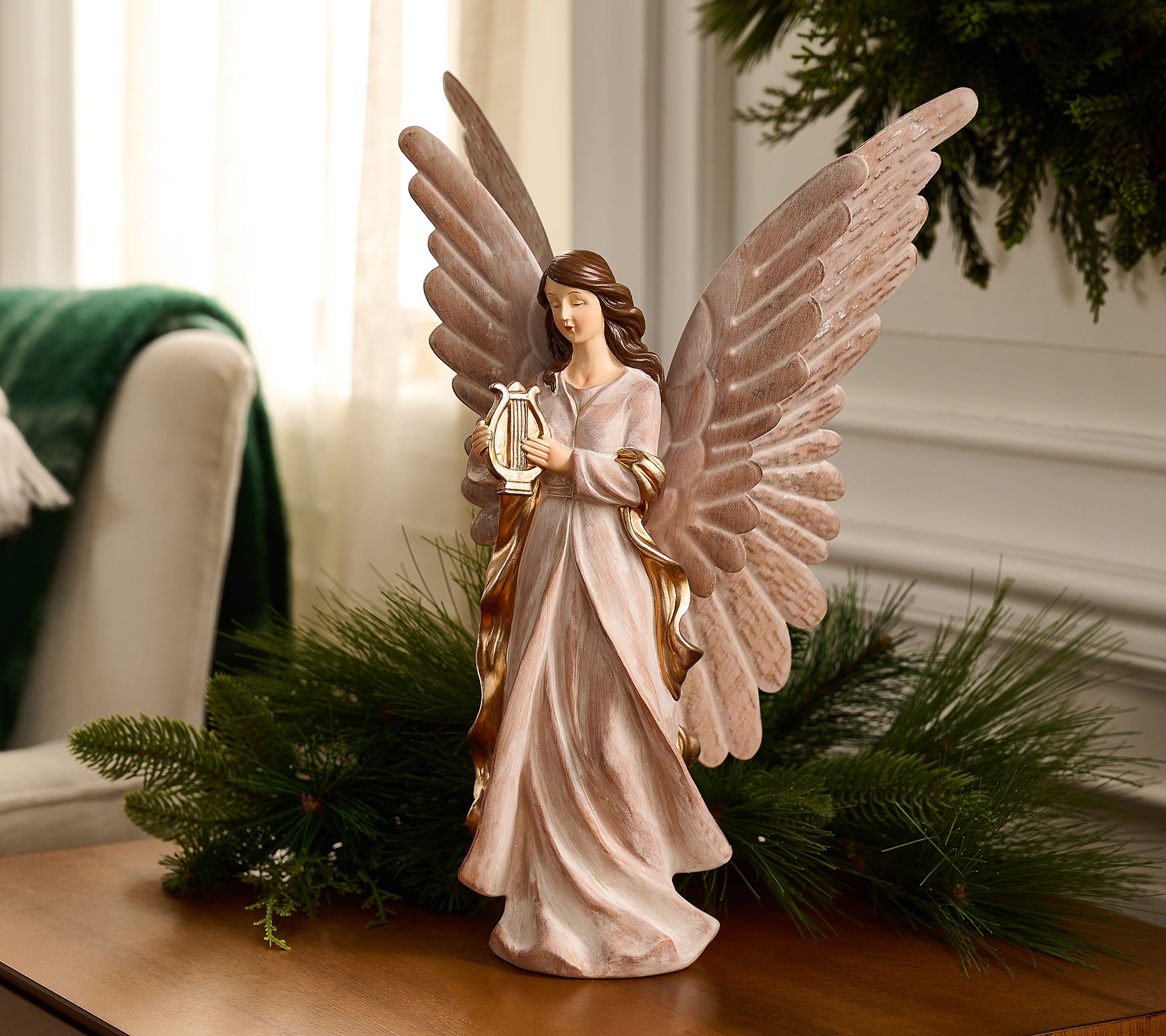 "As Is" 16" Angel w/ Instrument & Metal Wings by Valerie