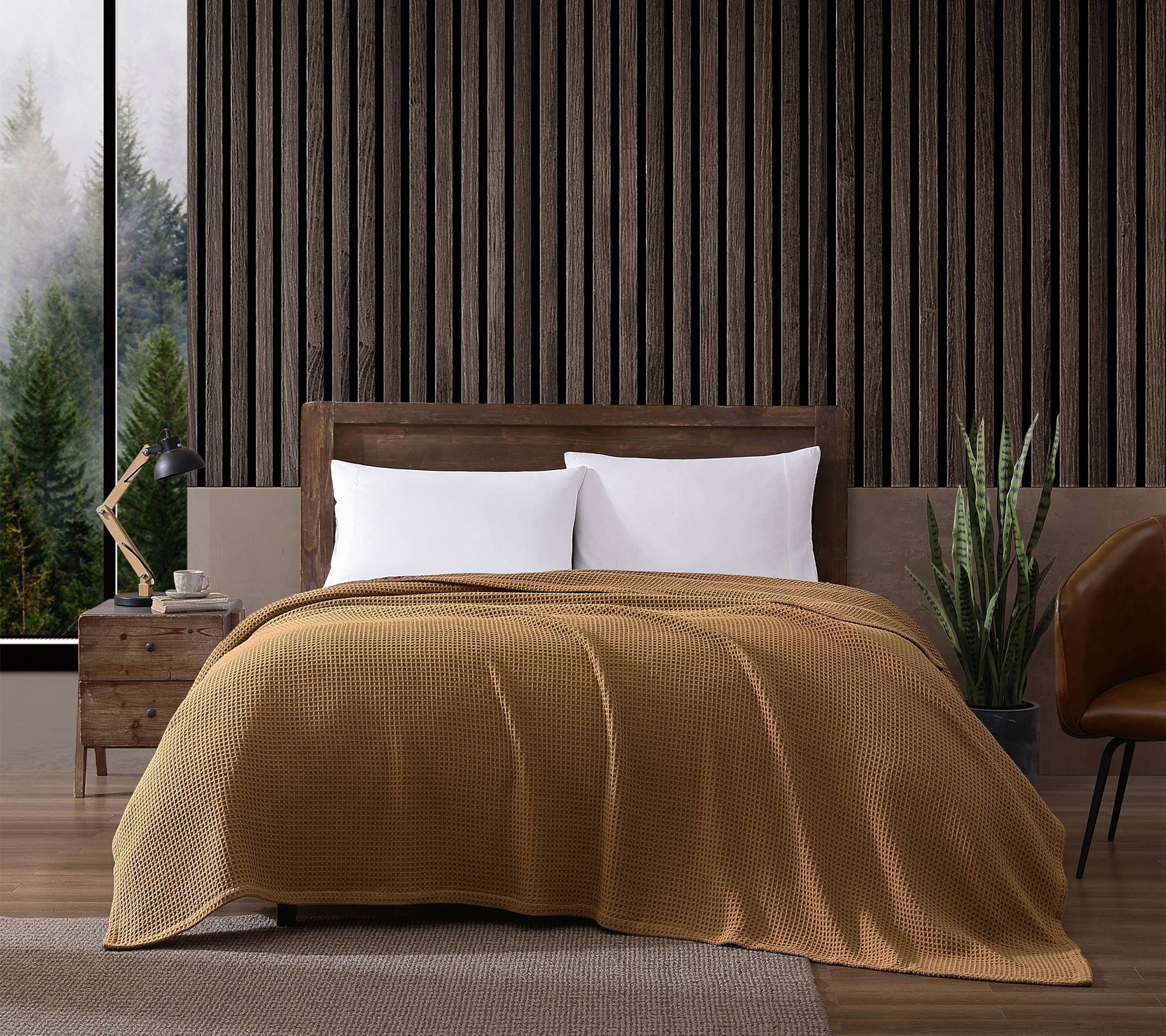 Eddie Bauer Solid Waffle Brown Cotton King Blanket