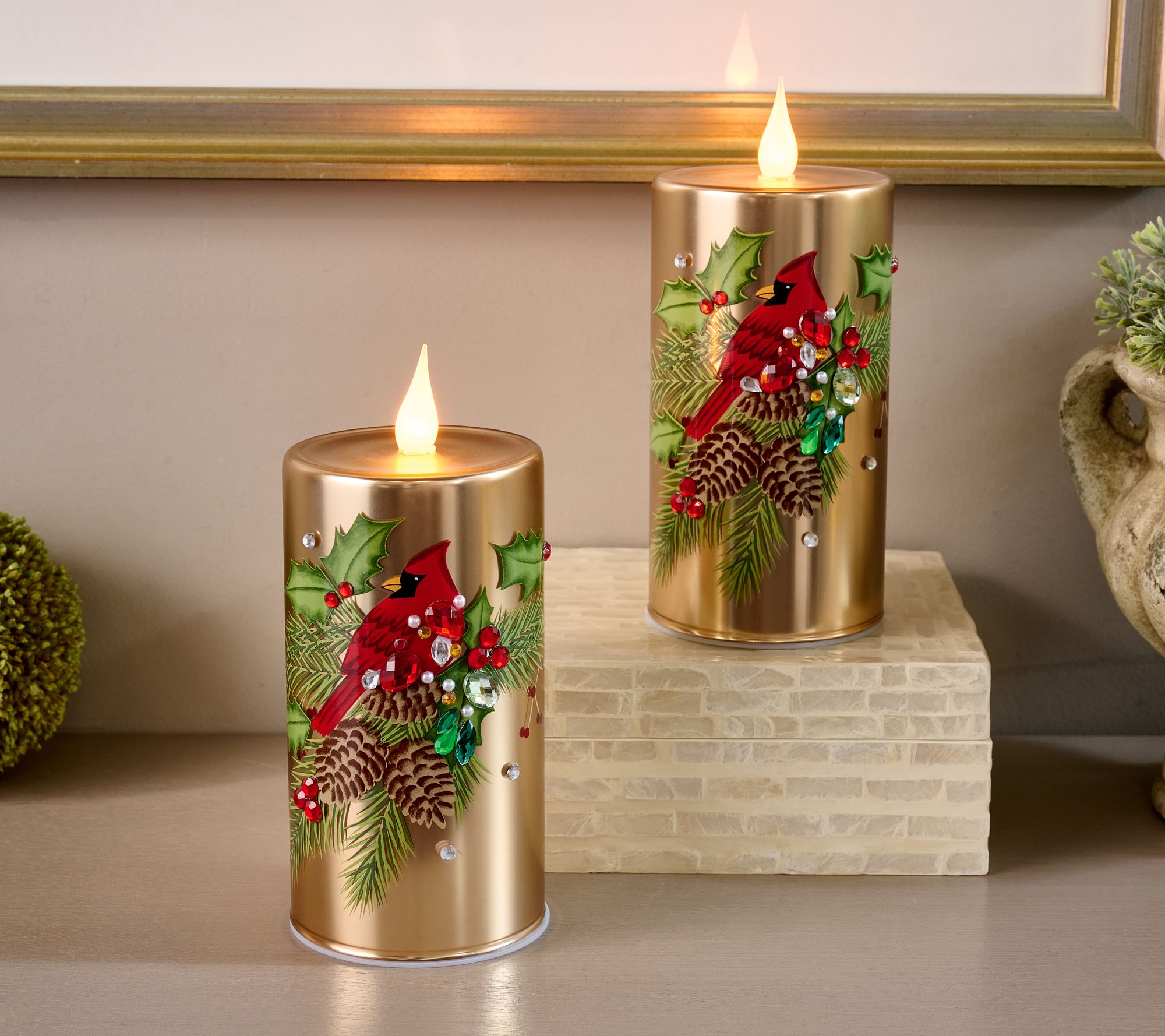 "As Is" S/2 7" Flickering Embellished Glass Candles by Valerie