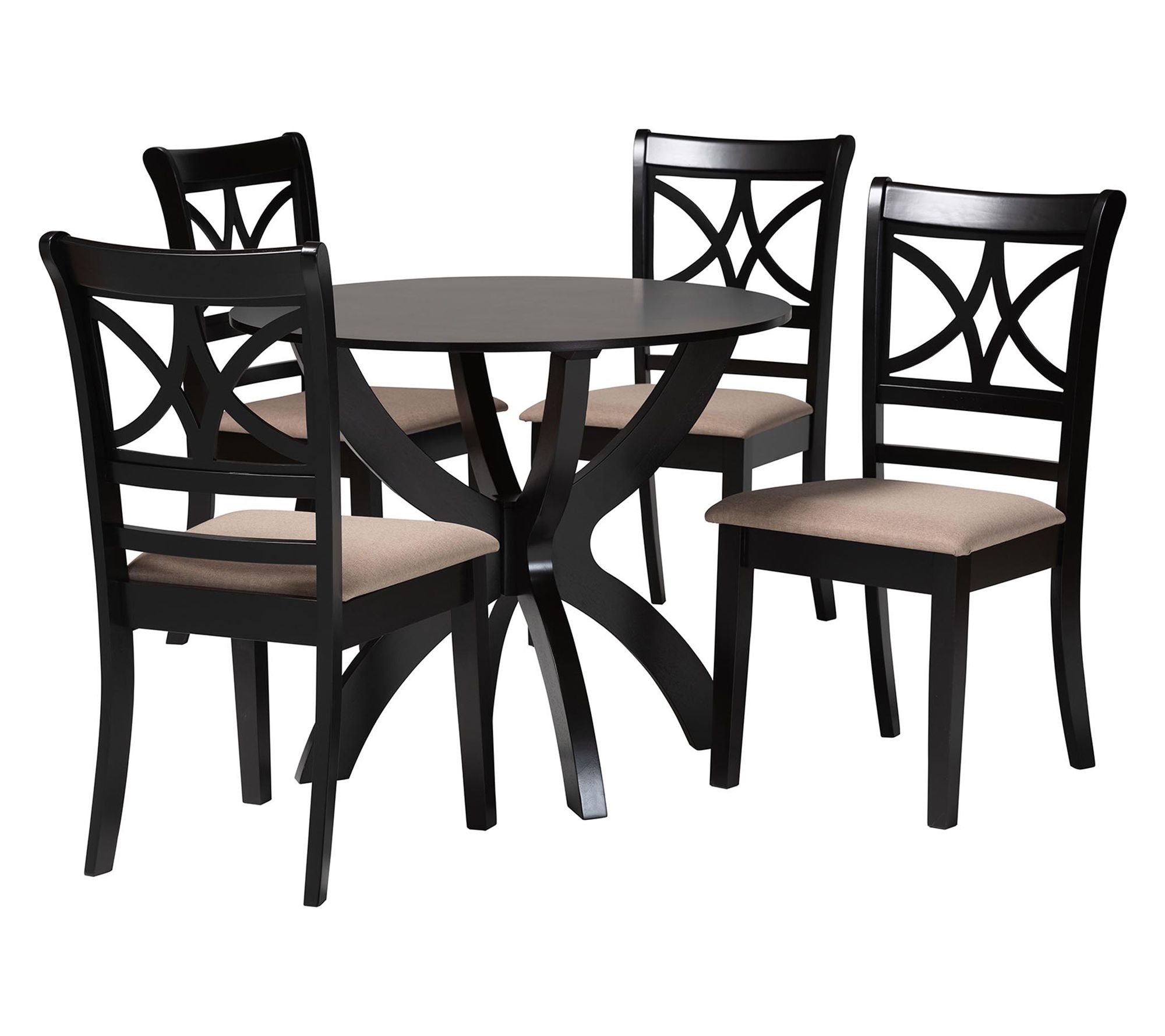Baxton Studio Noemi Fabric and Wood 5-Piece Din ing Set