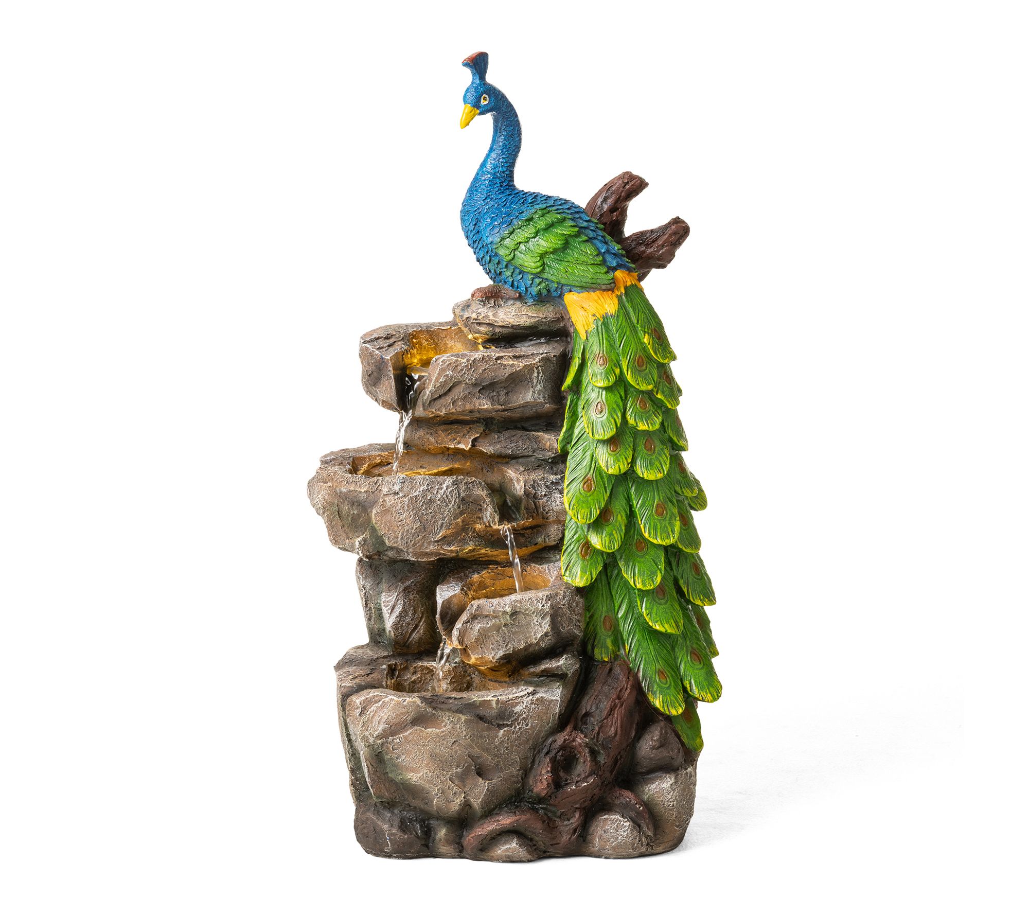 Glitzhome 20.5"H 4-Tierd Peacock Stacked StoneOutdoor Fountai
