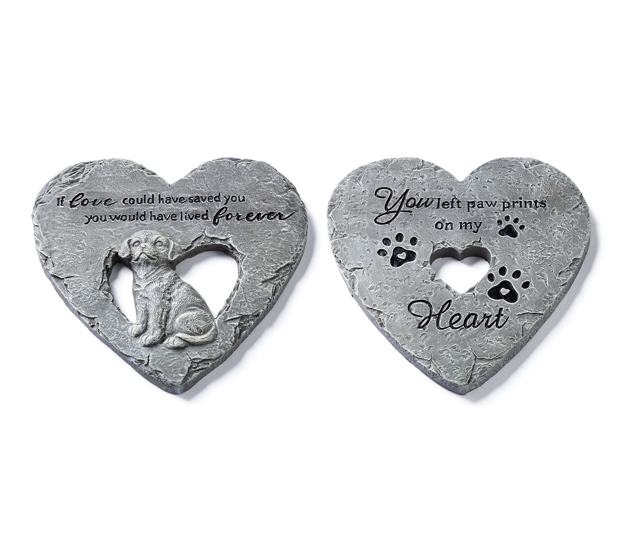 Glitzhome 10"D S/2 Cement Heart Shaped Paw Prints Stepping Sto