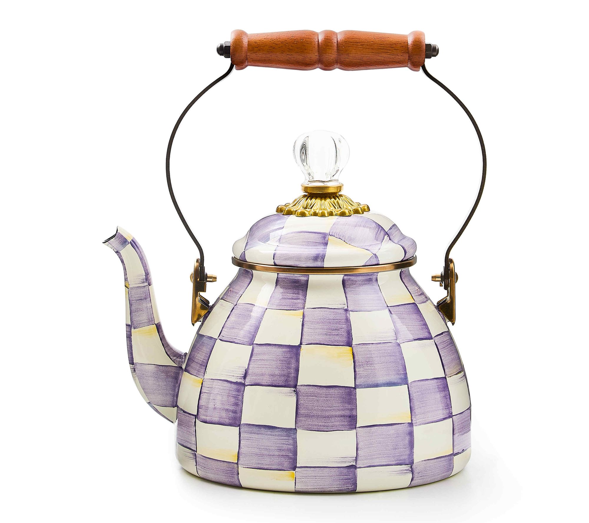 MacKenzie- Childs Violet Check 2Qt Enamel Tea Ketlle