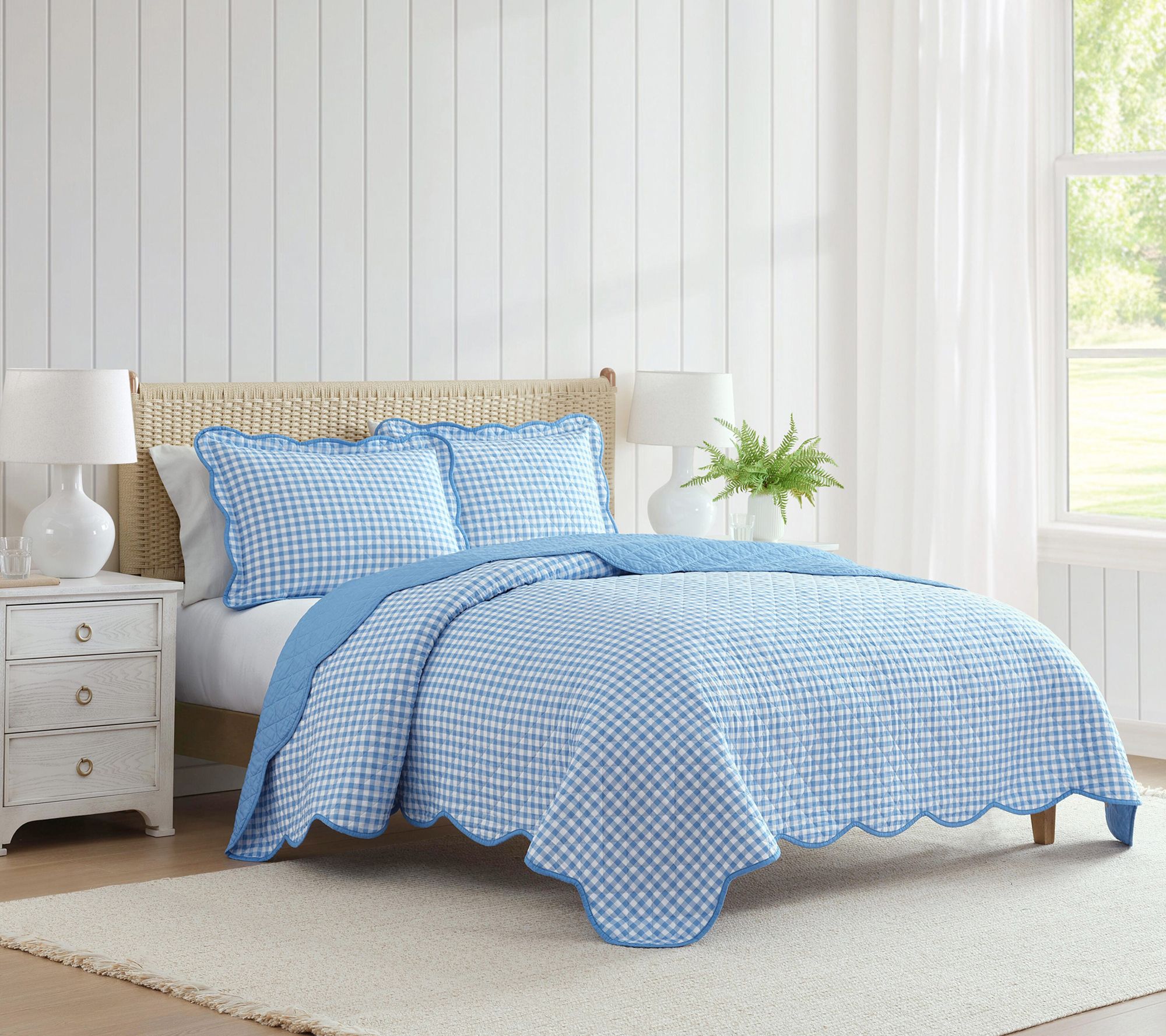 Martha Stewart Olivia Gingham Bedford Blu Cotton TWN Quilt Set