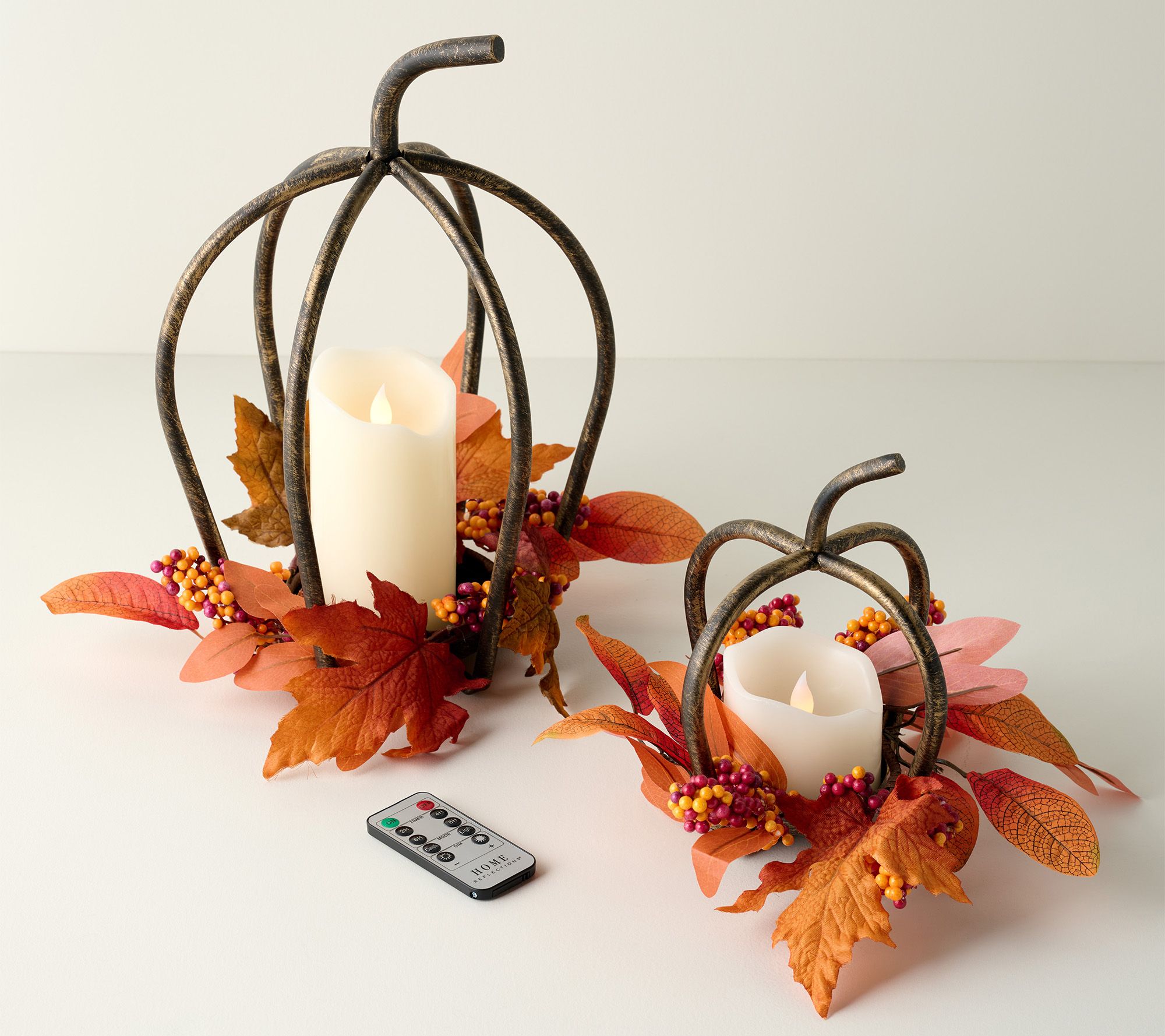 Home Reflections Iron Pumpkin with Flameless Pillar