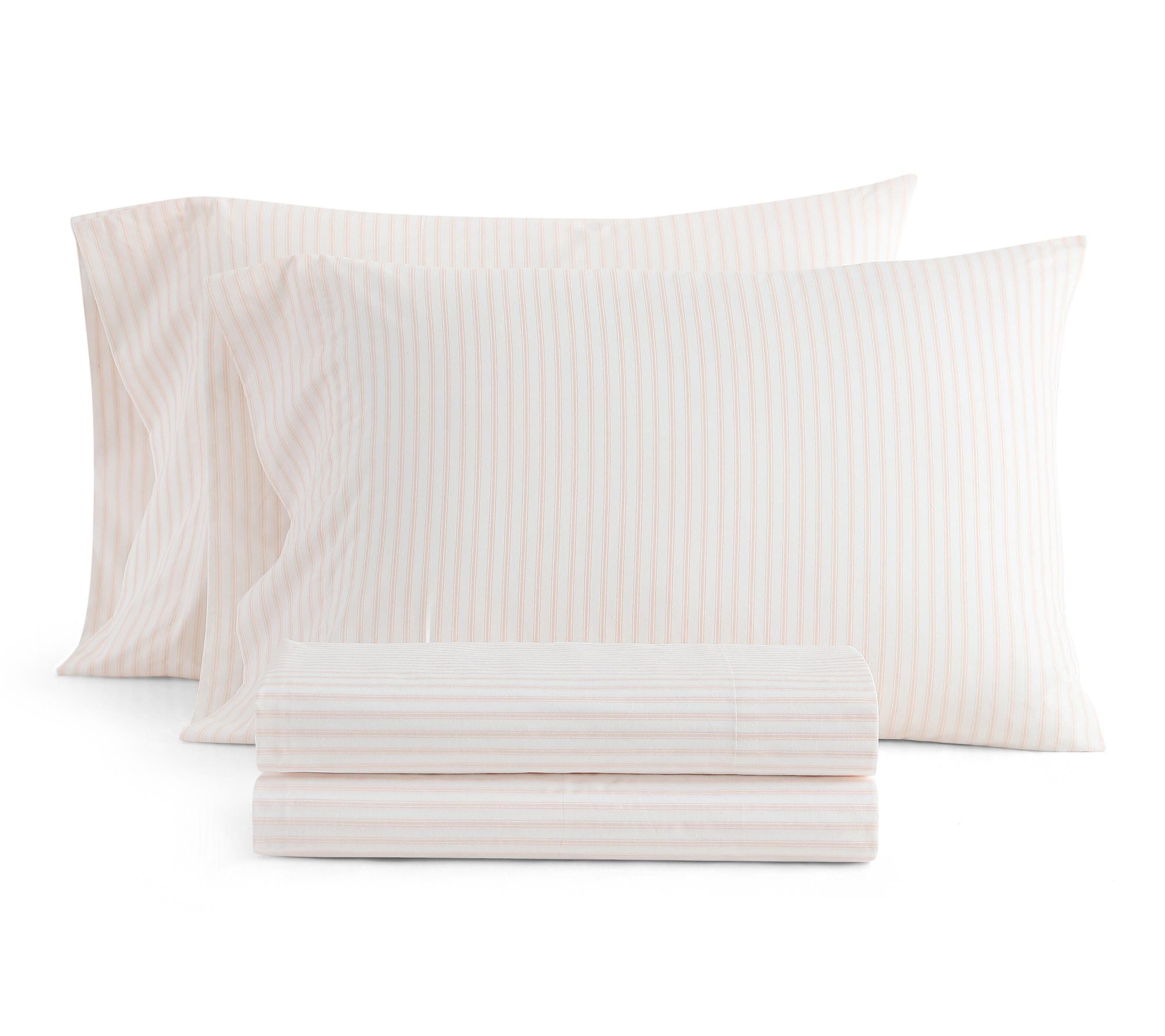 Martha Stewart Ticking Stripe White/Pink CottonKing Sheet Set