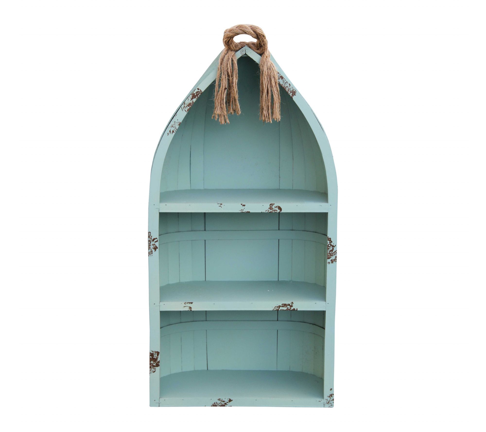 HomeRoots 34" Aqua Blue Wood Canoe Hanging Shelf