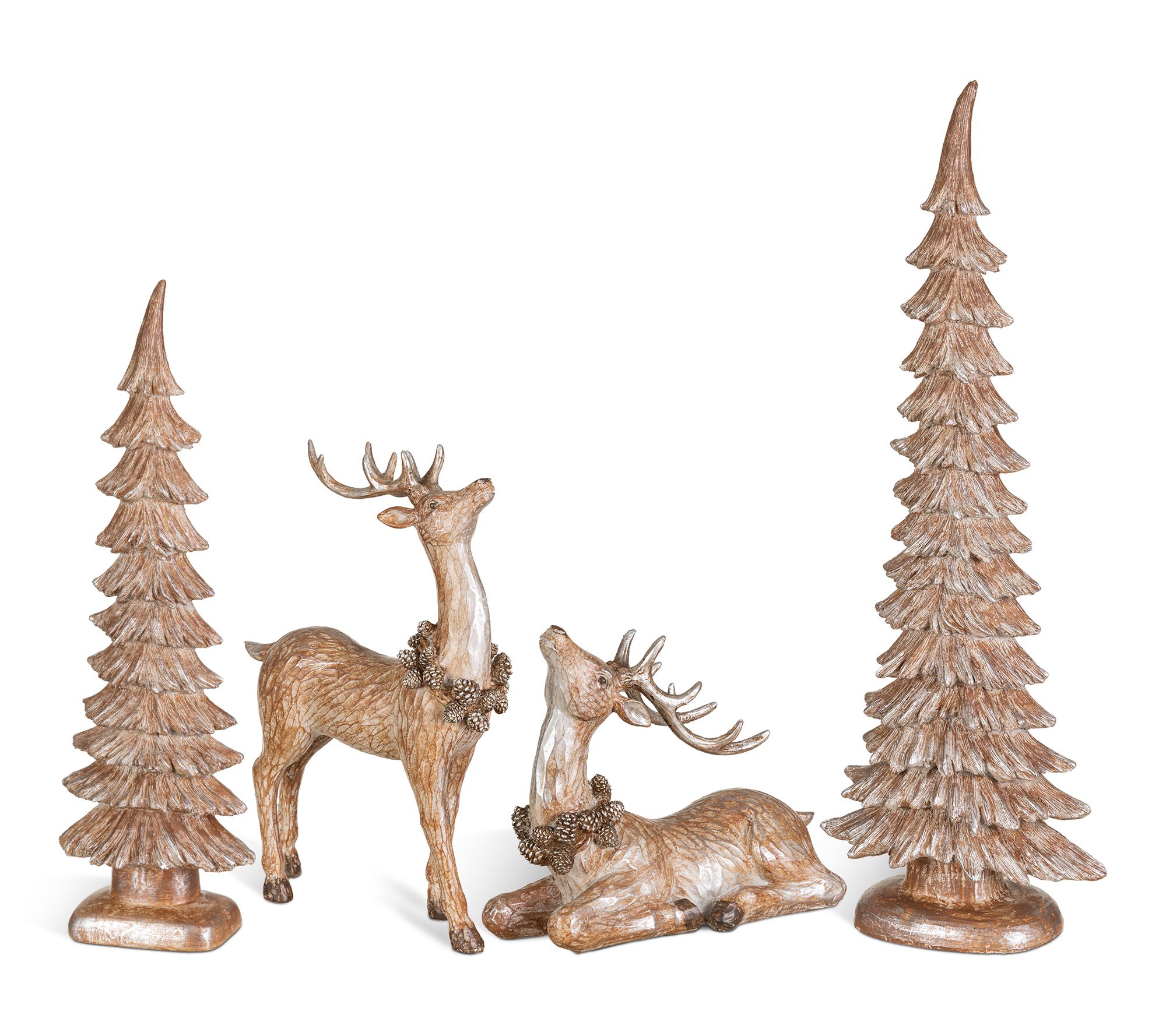 Glitzhome S/4 Christmas Resin Brown Reindeer w/Tree Table Decor