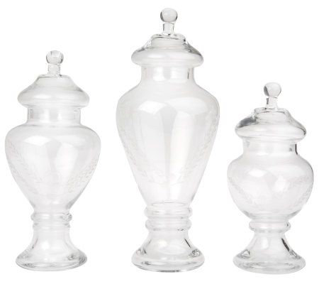 Set of 3 Etched Glass Apothecary Jars by Valerie - QVC.com