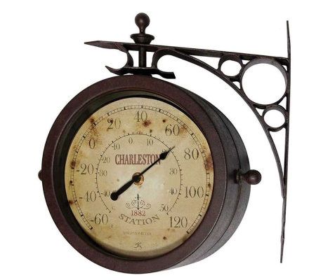 Charleston Side-Mount Indoor/Outdoor Wall Clock Thermometer by