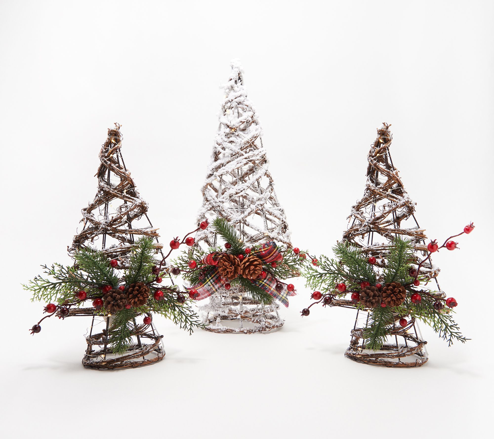 Set of 3 Illuminated Snowy Trees with Bow by Valerie
