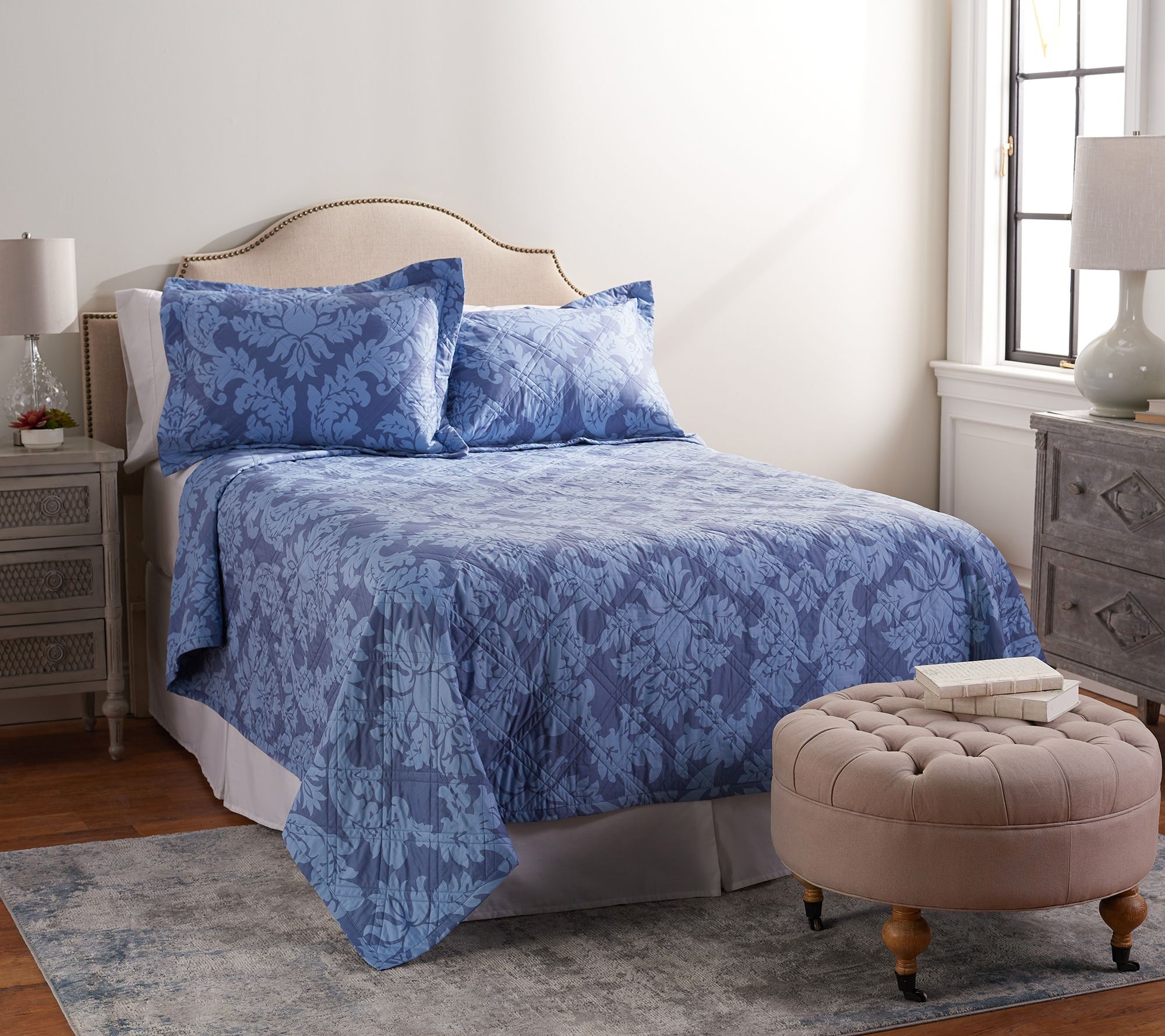 Northern Nights 100 Cotton Printed Damask Coverlet Set with Shams