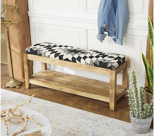 Junk Gypsy 44" Upholstered Wood Bench with Shoe Shelf
