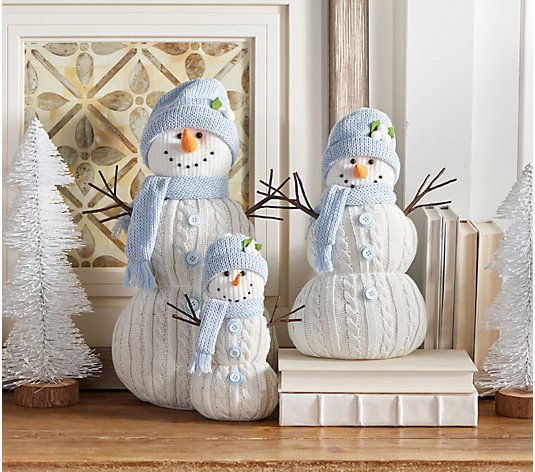 Set of 3 Cable Knit Sweater Snowman Family by Valerie