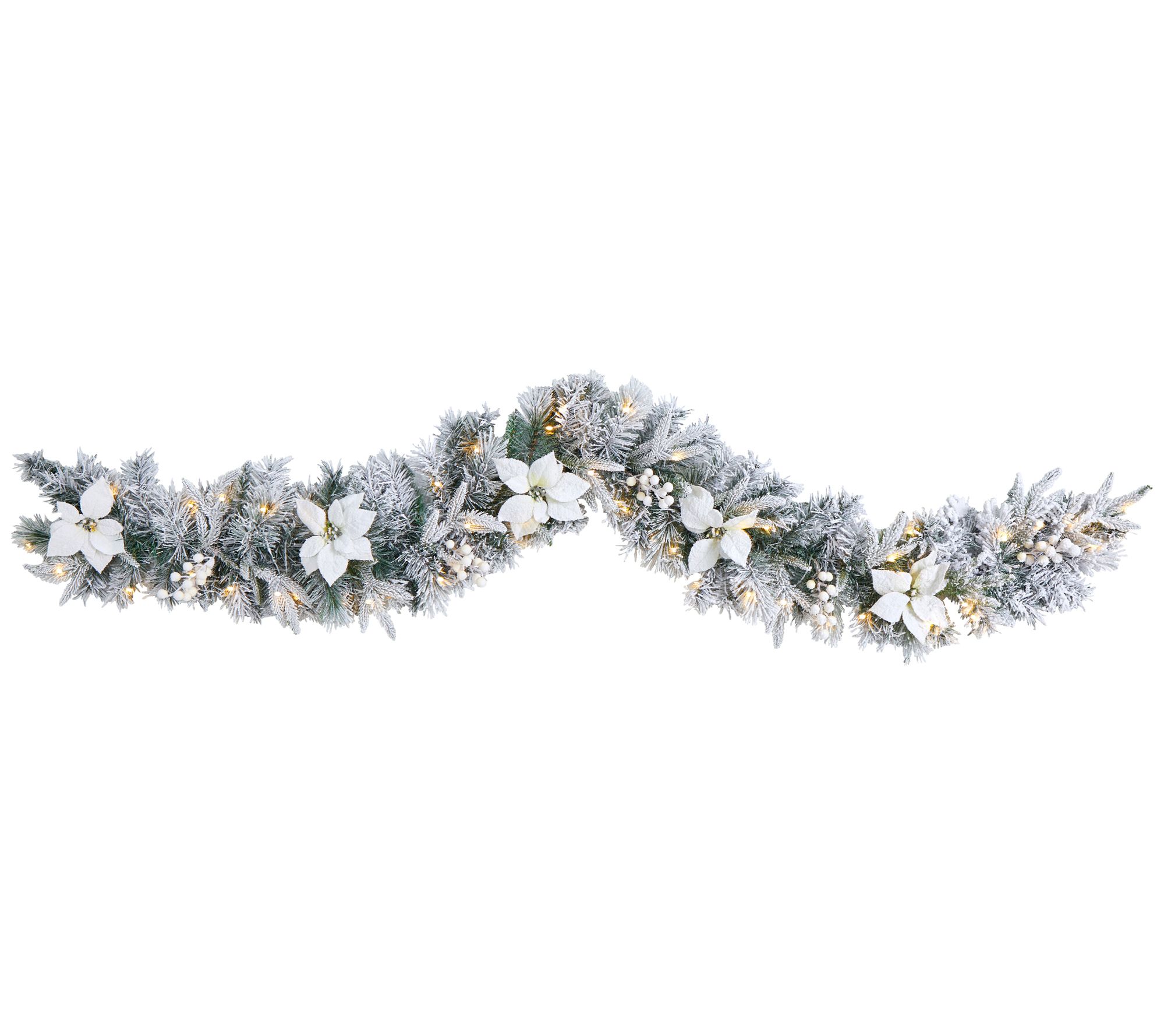 Nearly Natural 6' Flocked Poinsettia Garland with 50 Lights