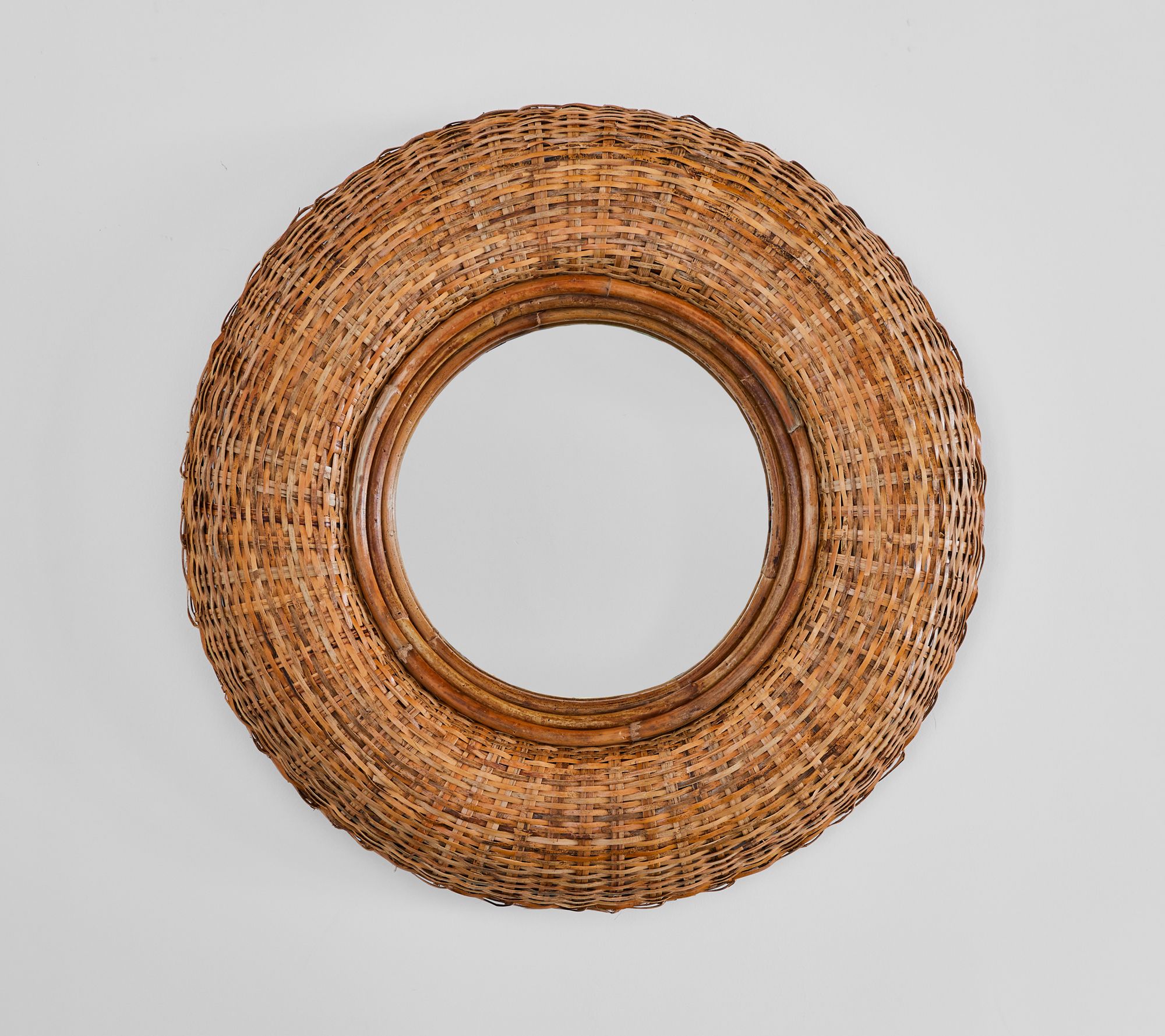 24" Wall Mirror with Rattan Border by Bobby Berk