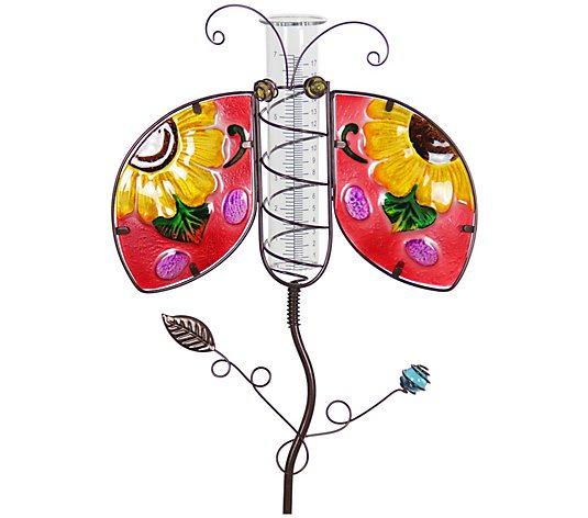 Metal and Glass Lady Bug Rain Garden Stake Guage by Exhart