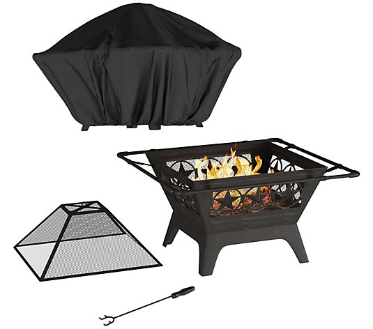 Pure Garden 32" Outdoor Deep Fire Pit with StarDesign