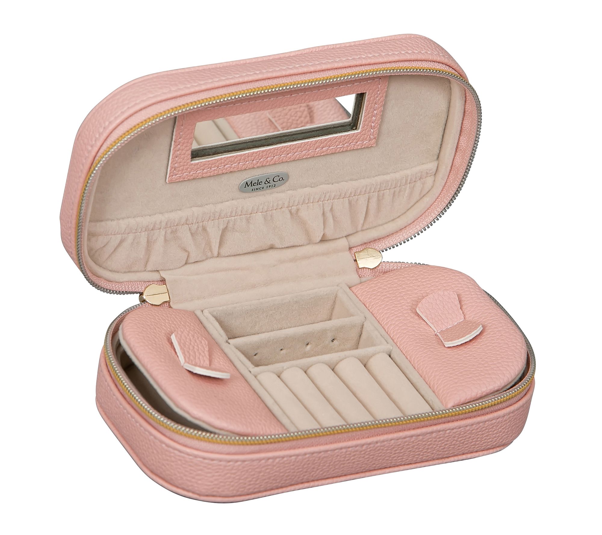 Mele & Co. Lucy Travel Jewelry Case in Pink Faux Leather
