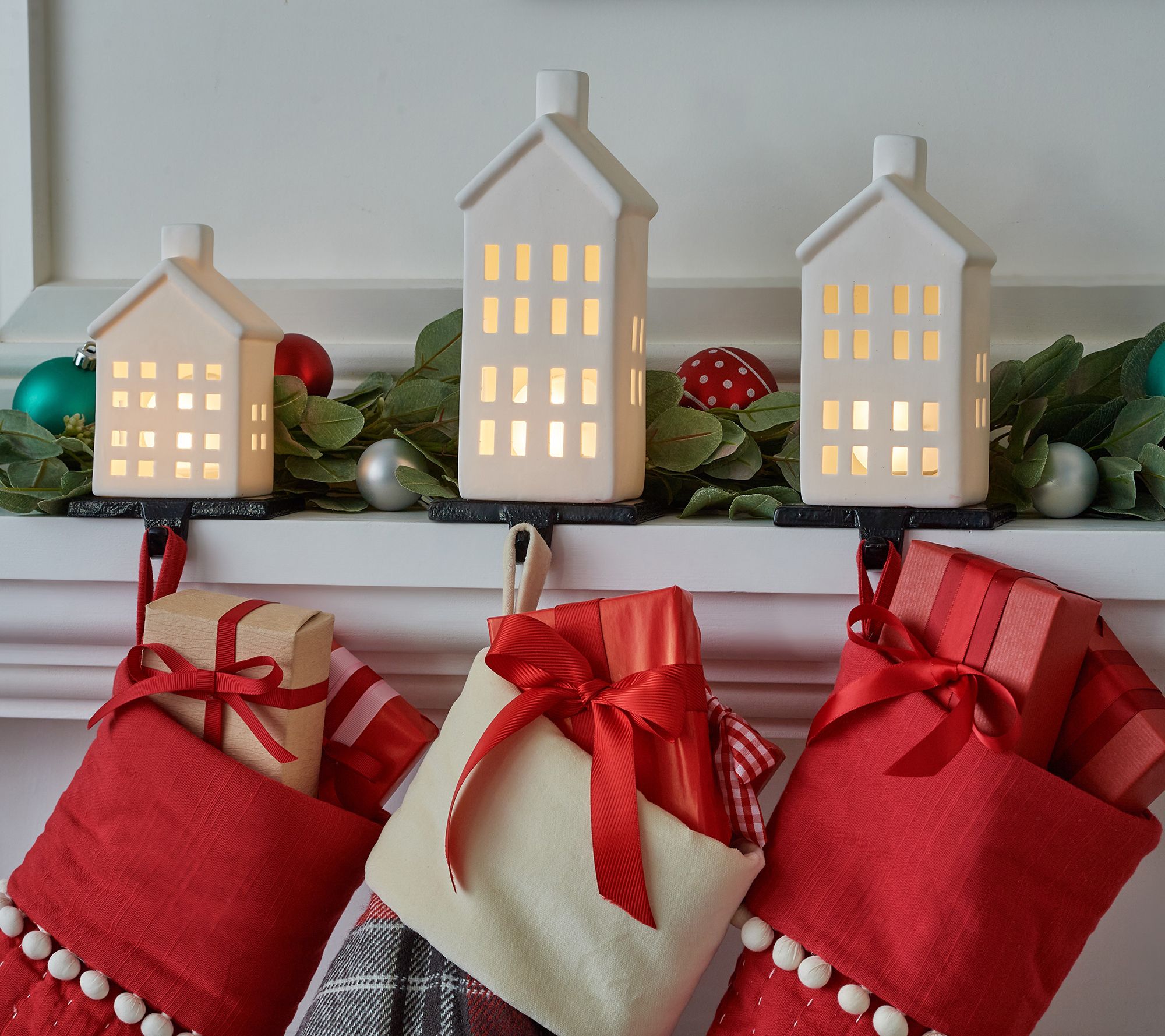 "As Is" Set of 3 Lit Porcelain House Stocking Holders by Lauren McBride