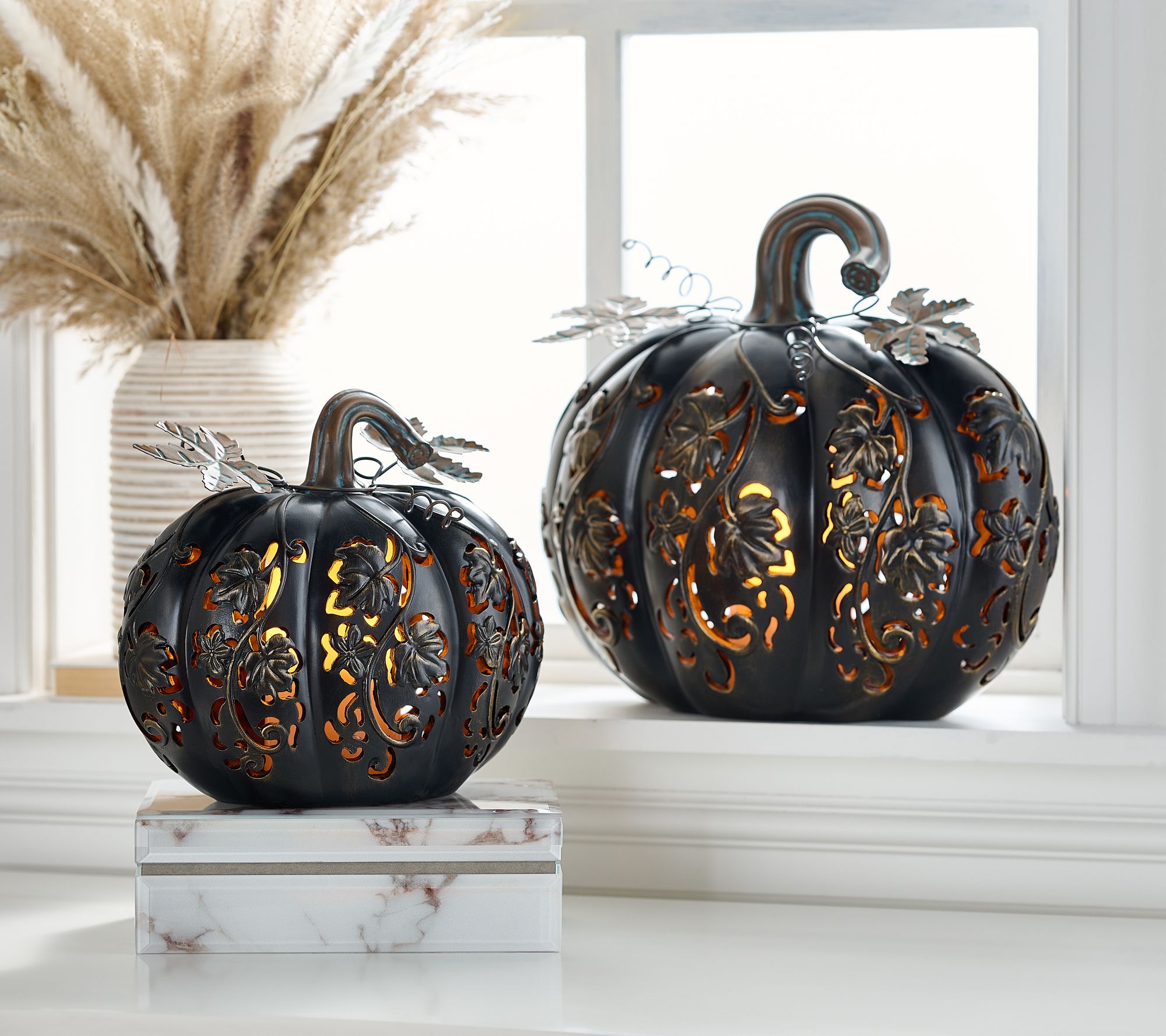 Set of 2 Indoor/Outdoor Illuminated Pumpkins by Valerie