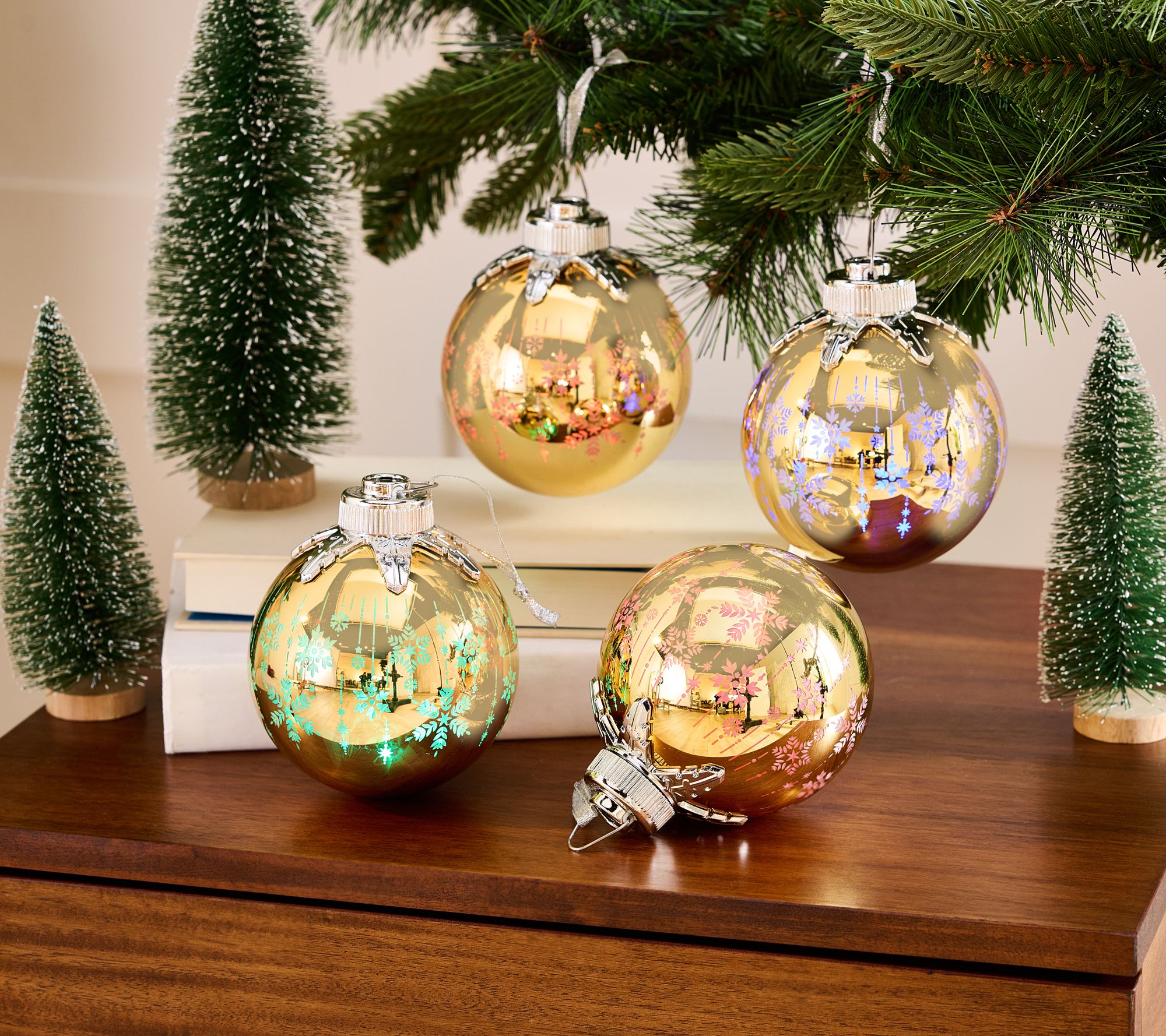 "As Is" Set of 4 Illuminated Snowflake Glass Ornaments by Valerie - QVC.com