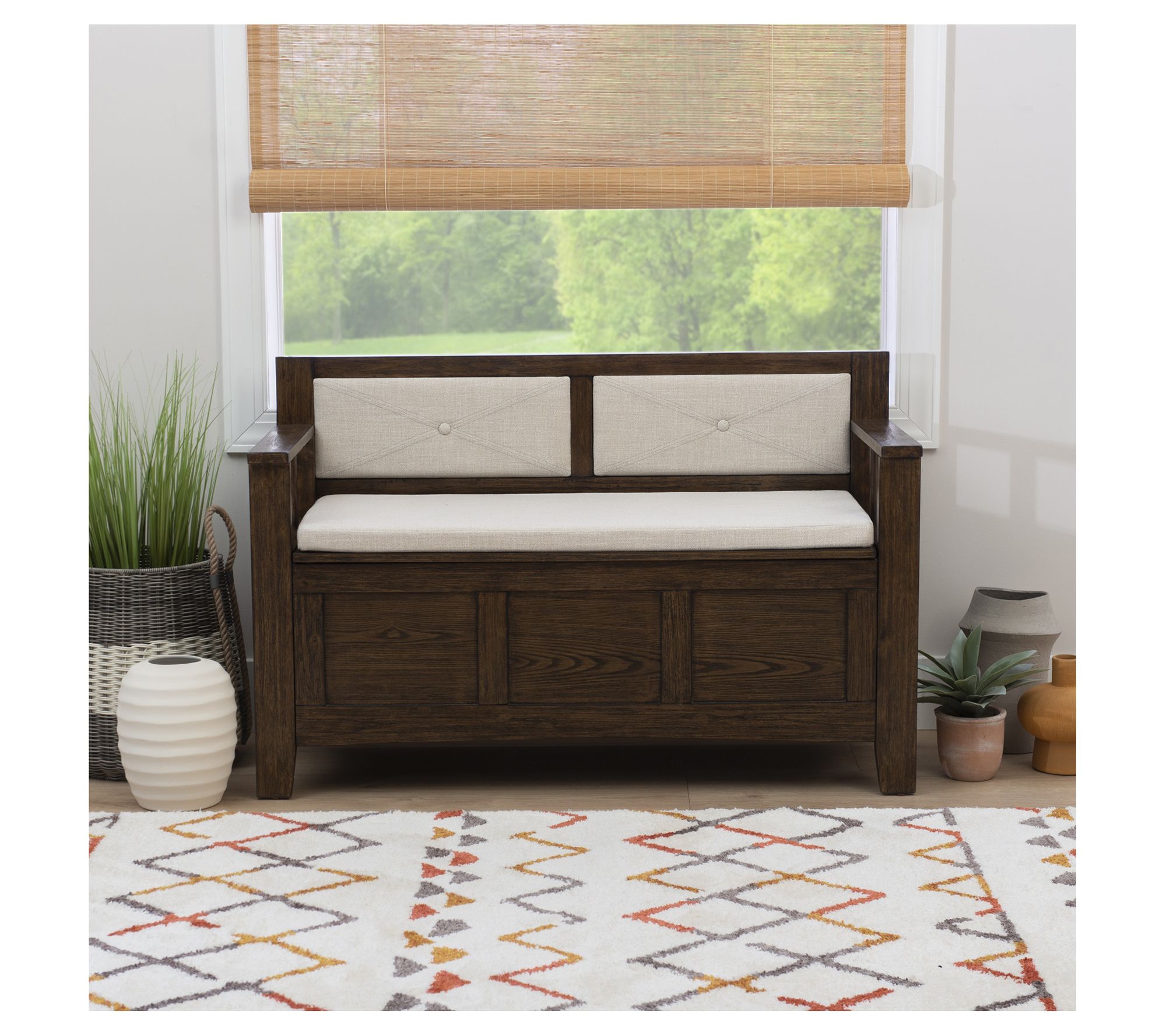 Linon Home Decor Cason Rustic Umber Brown Benchwith Storage - QVC.com