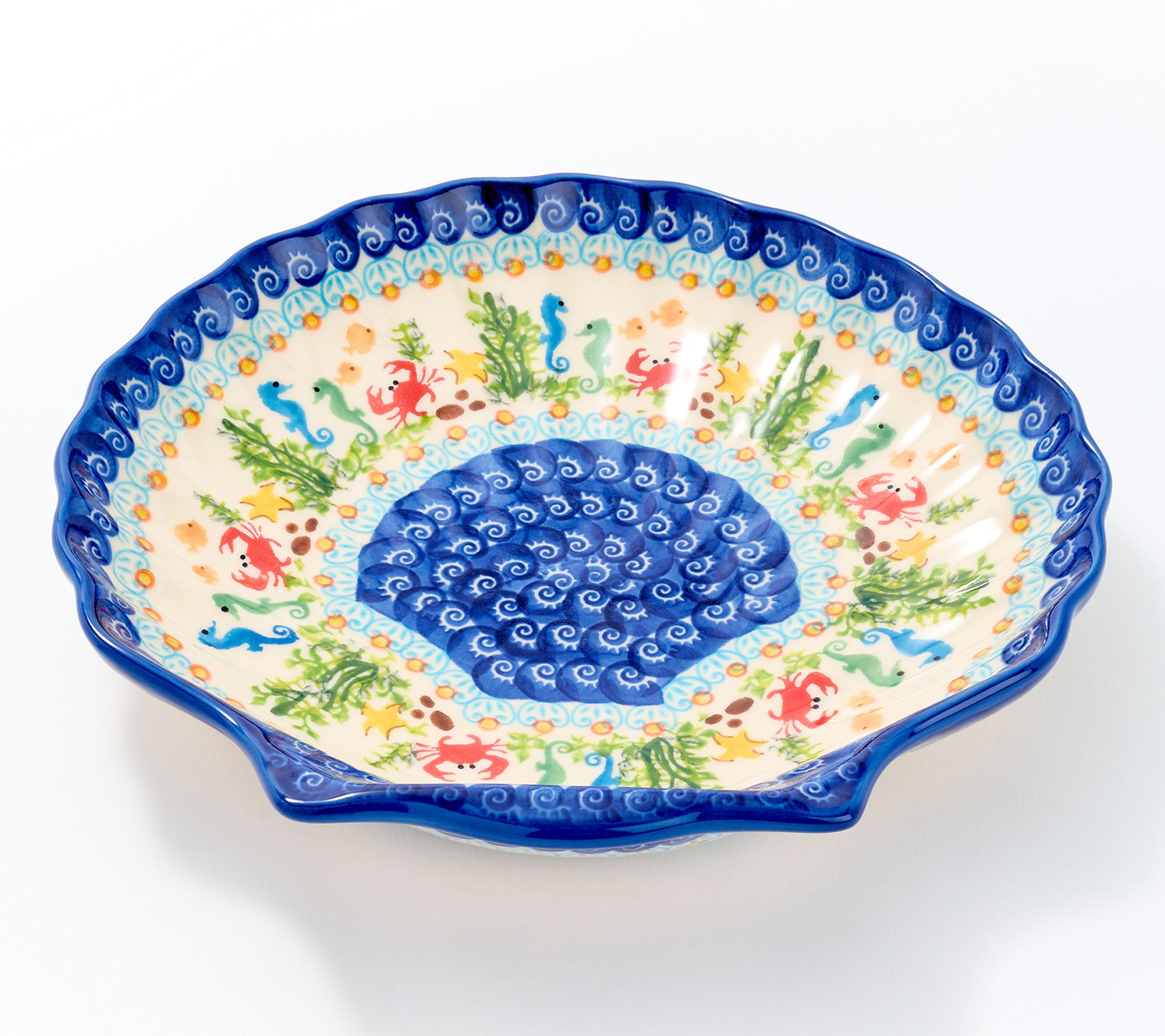 Lidia's Polish Pottery Hand Painted Seashell Serving Platter