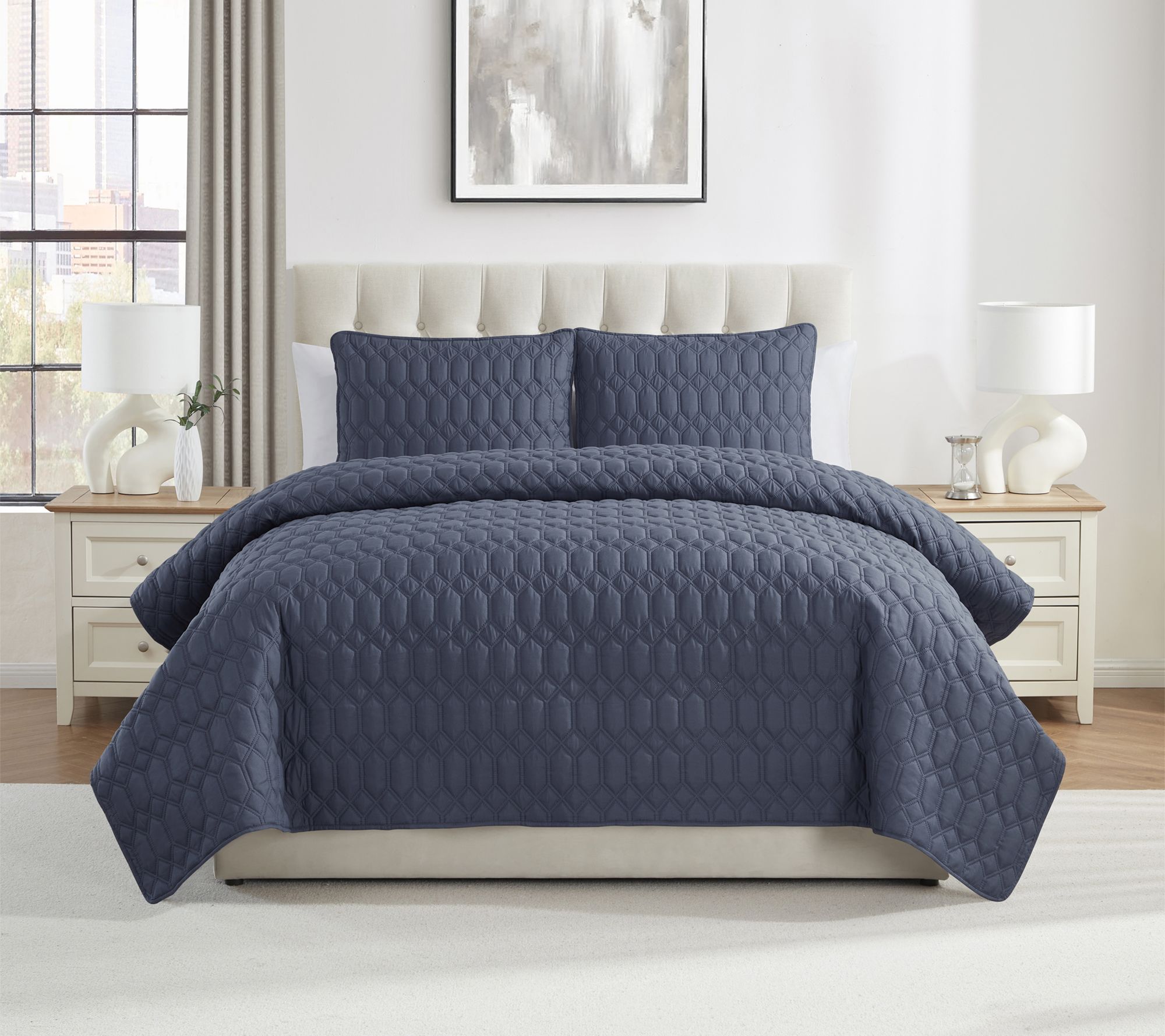 VCNY Home Diamond 3pc Textured Quilt Set, Full/Queen