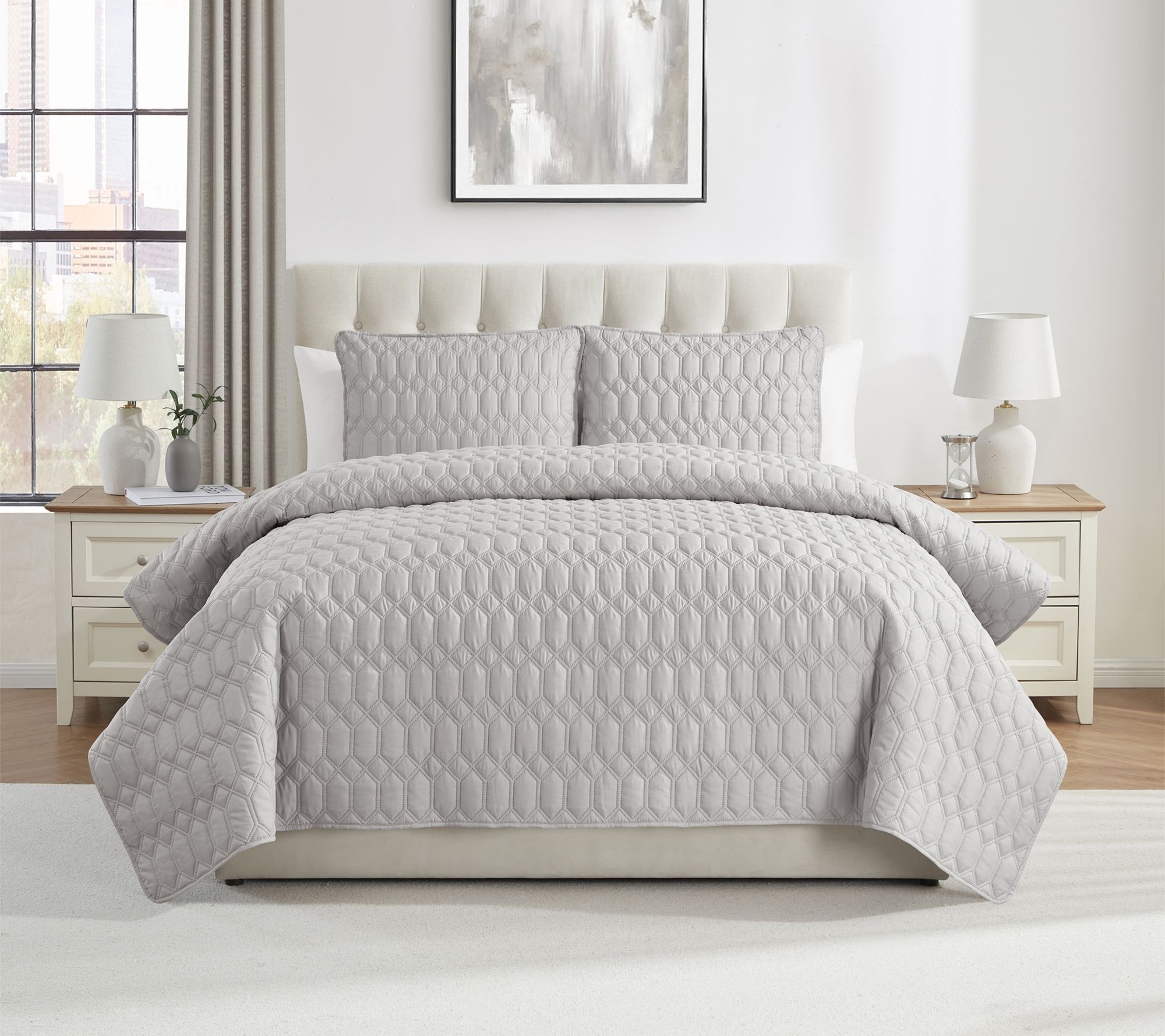 VCNY Home Diamond 3pc Textured Quilt Set, Full/Queen