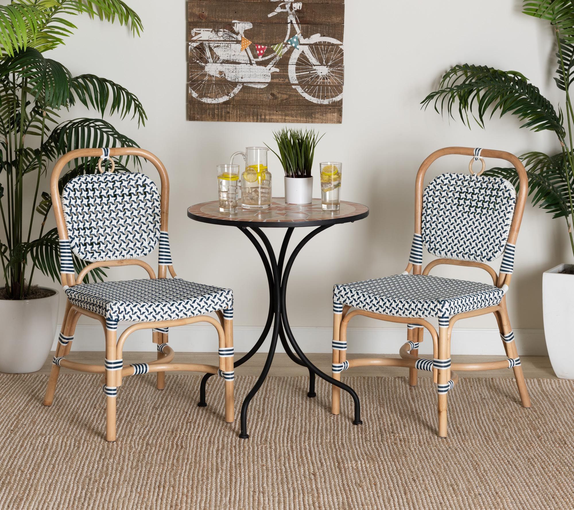 bali & pari Luciana Blue and White Natural Rattan Bistro Chair