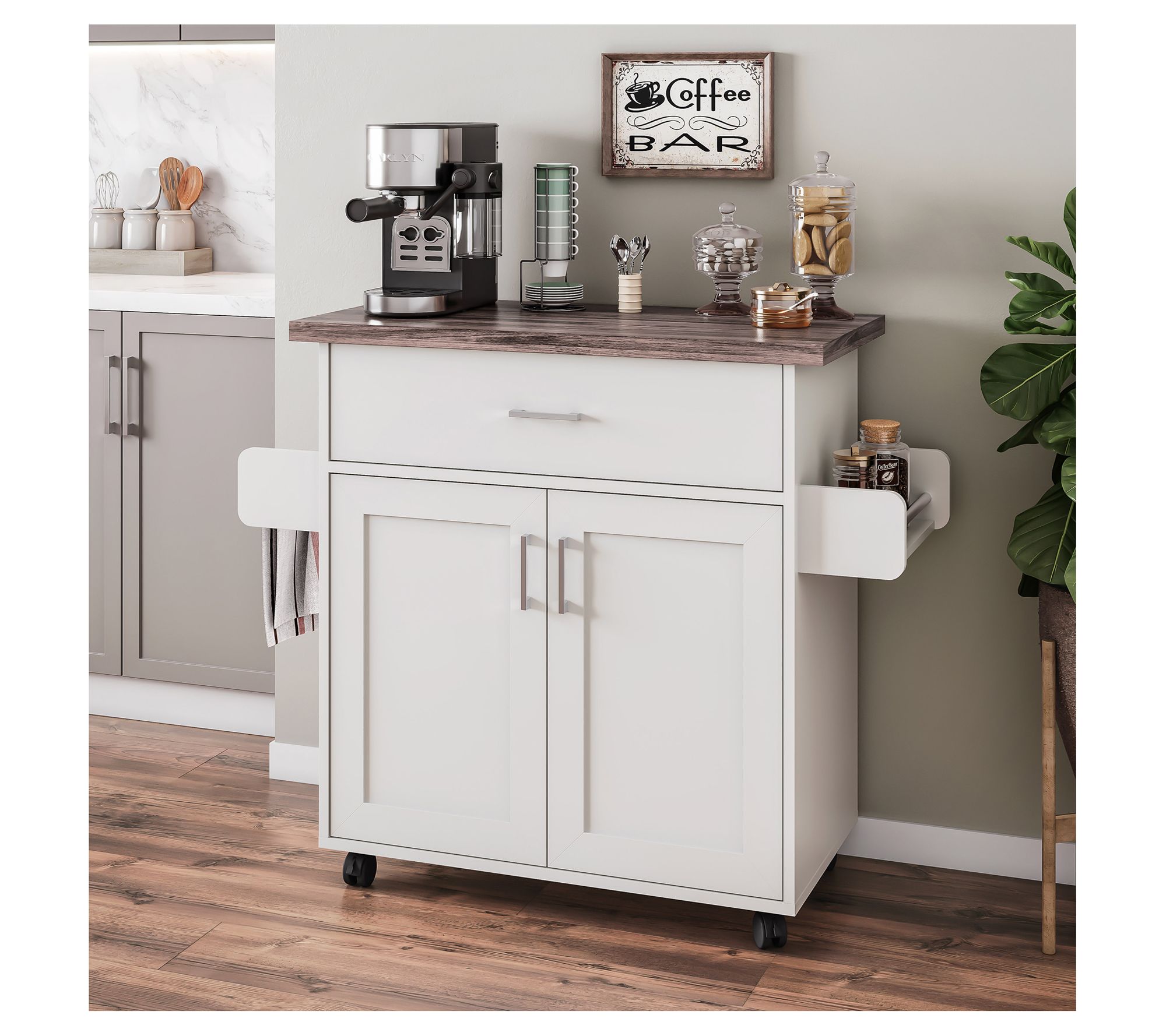 Techni Home Deluxe Kitchen Island Cart w/ WaterResistant Top