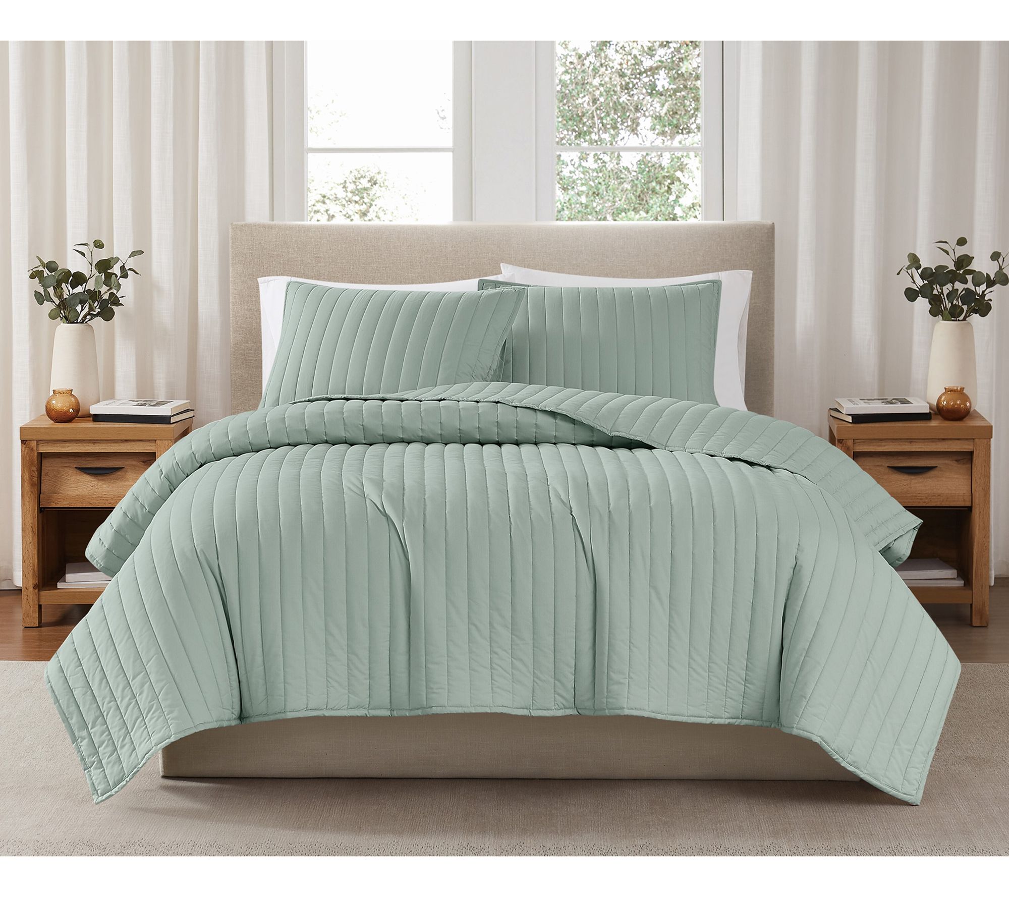 Brooklyn Loom S olid Cotton Per cale Full/Queen 3Piece Quilt S