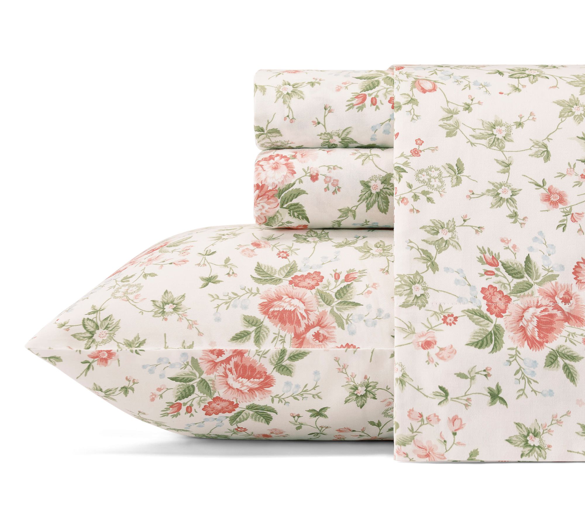 Laura Ashley Lilian Cotton Coral 4-Piece Sheet Set-Queen