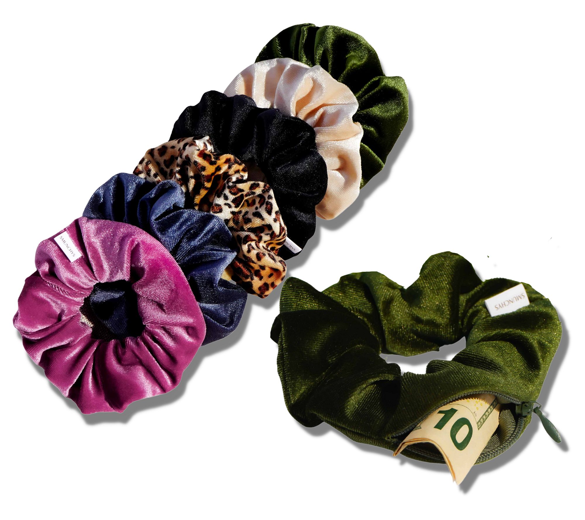 Smunchys S/6 Fashion Scrunchies w/ Hidden Zipper Pockets