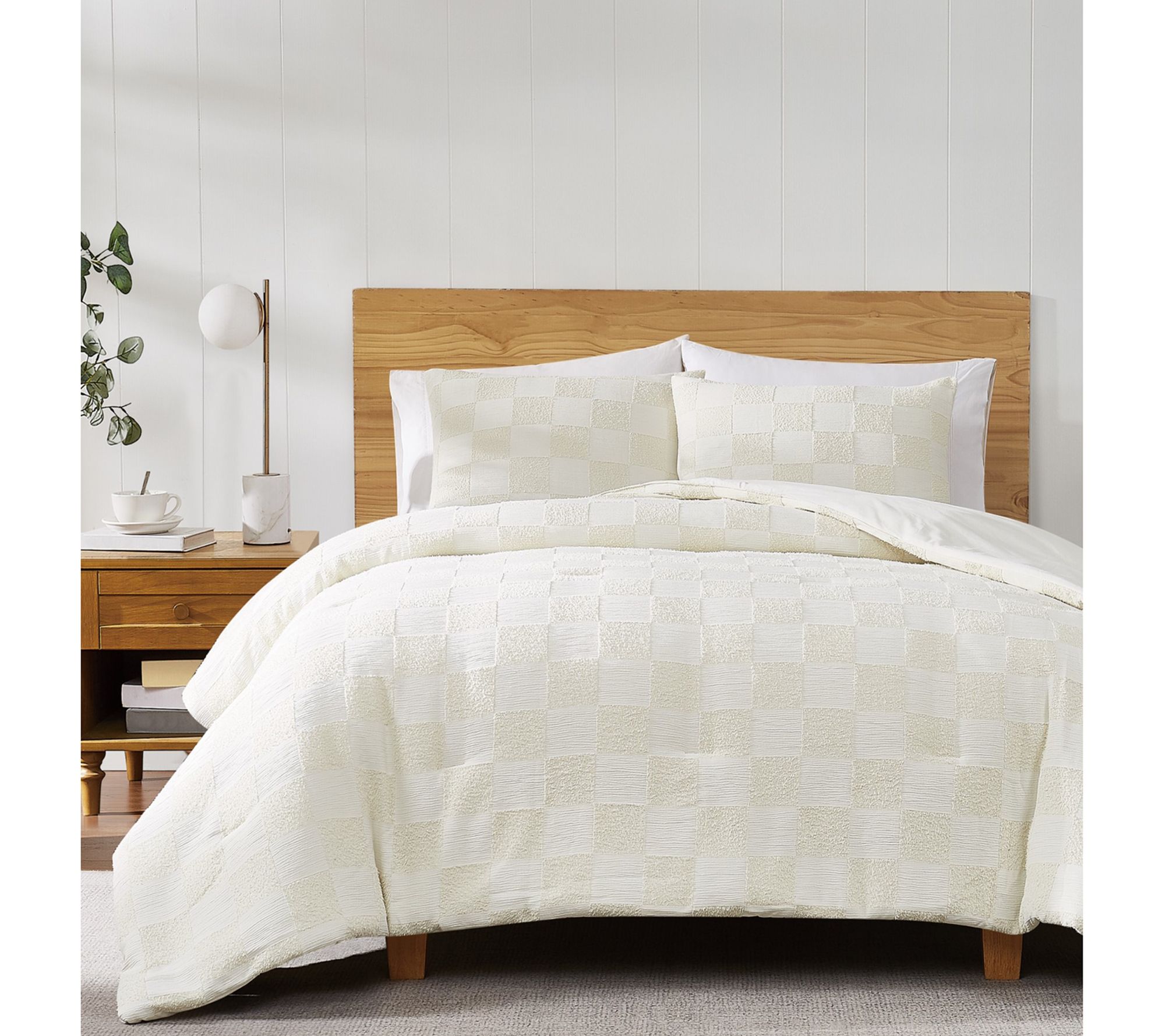 Truly Soft Textured Checkered King 3 Piece Duvet Set