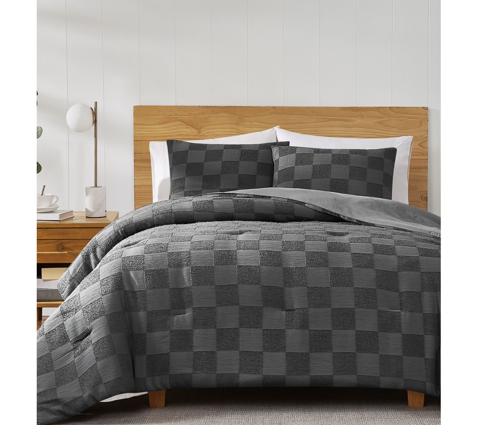 Truly Soft Textured Checkered King 3 Piece Duvet Set