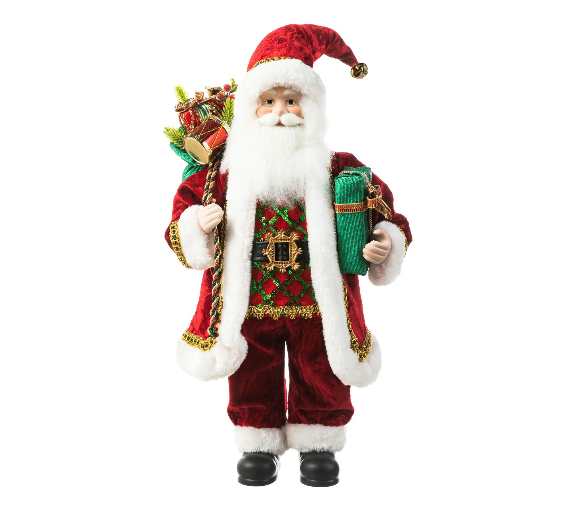 Glitzhome 18"H Faux Fur Giving Santa ChristmasFigurine
