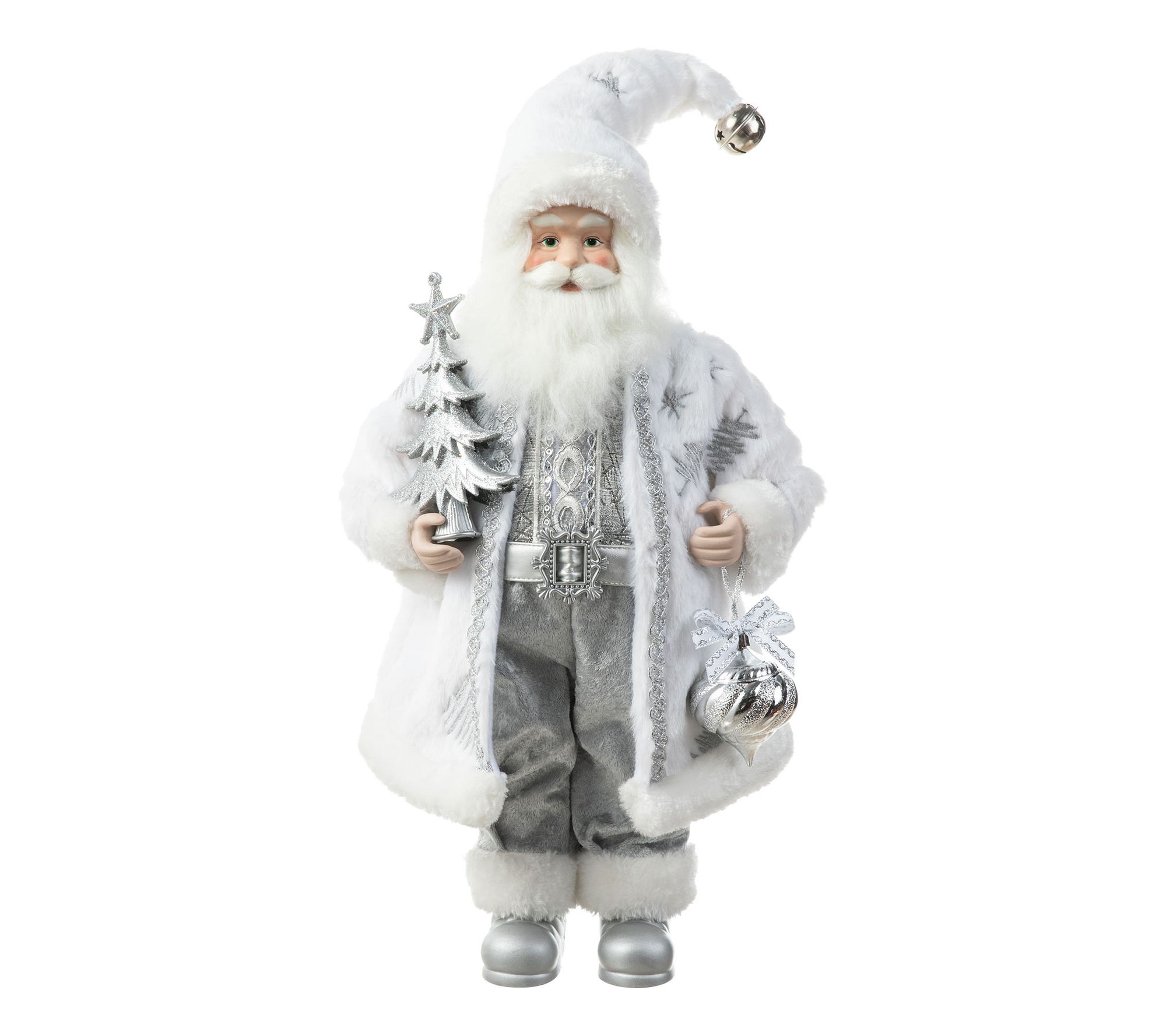Glitzhome 18"H Faux Fur Giving Santa ChristmasFigurine