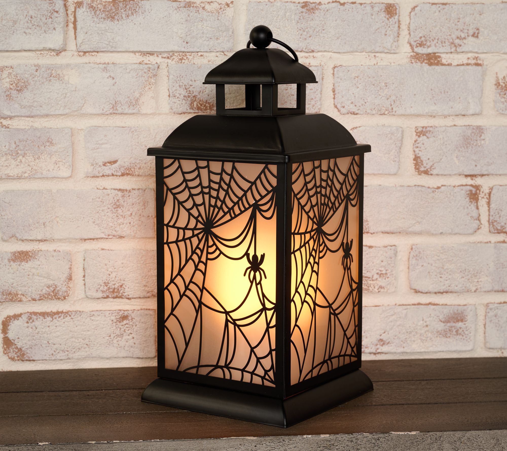 "As Is" Flickering Flame Lantern w/ Spider Web Design
