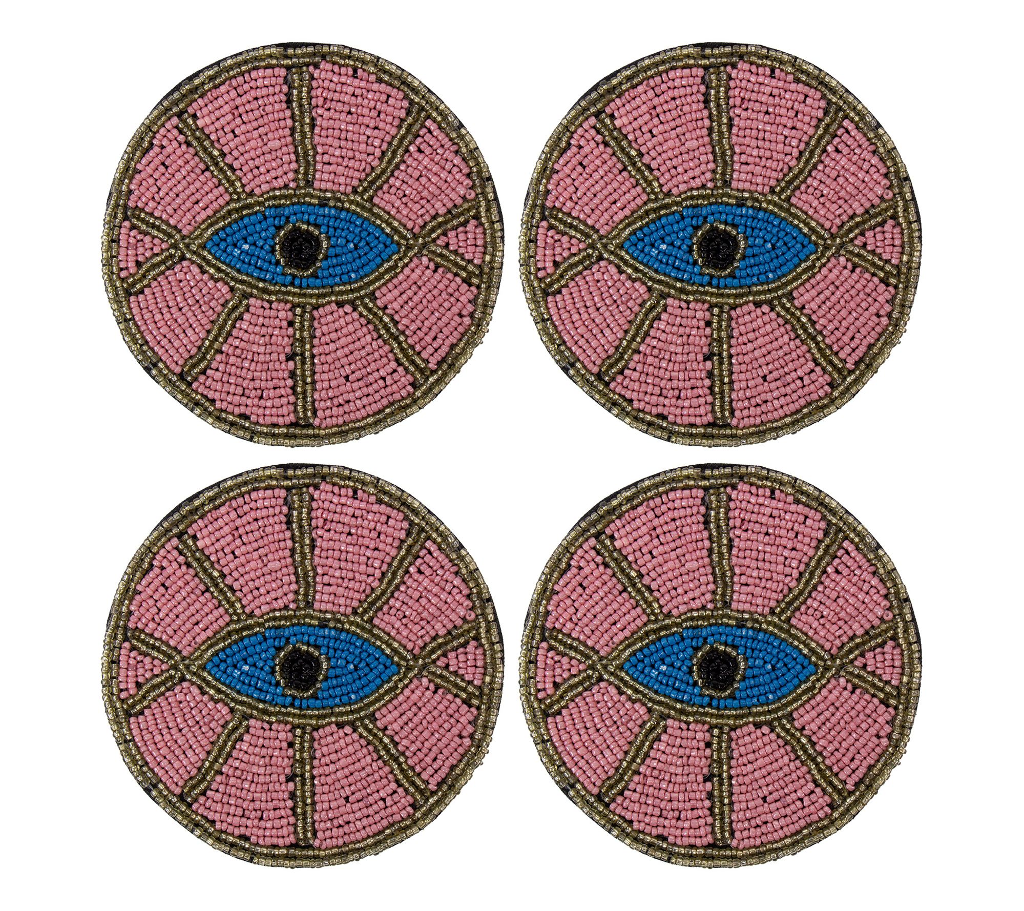 Global Crafts Hand Embroidered Glass Bead Coasters, Set of 4