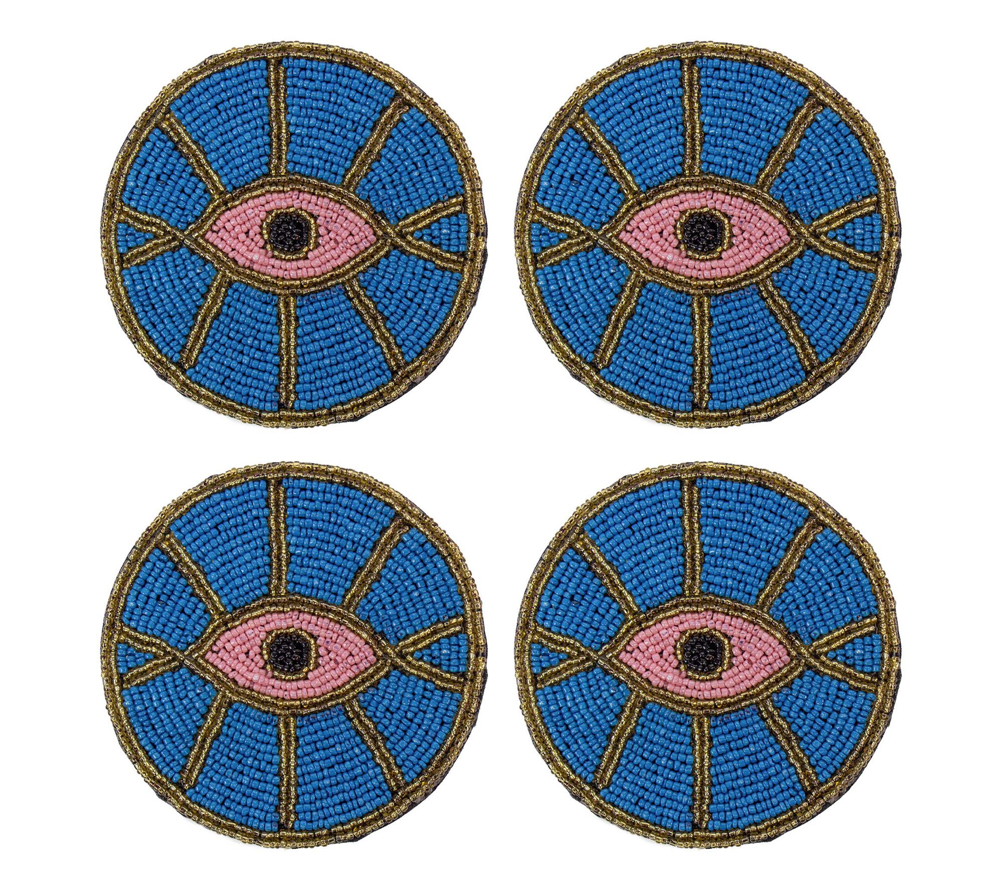 Global Crafts Hand Embroidered Glass Bead Coasters, Set of 4