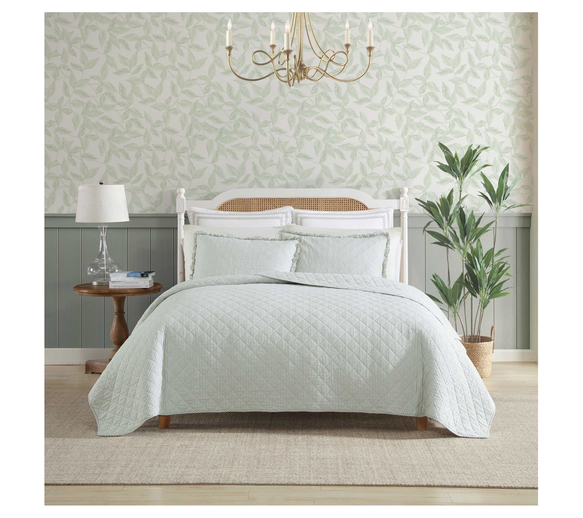 Laura Ashley Oxford Stripe Green Twin Quilt Sham Set