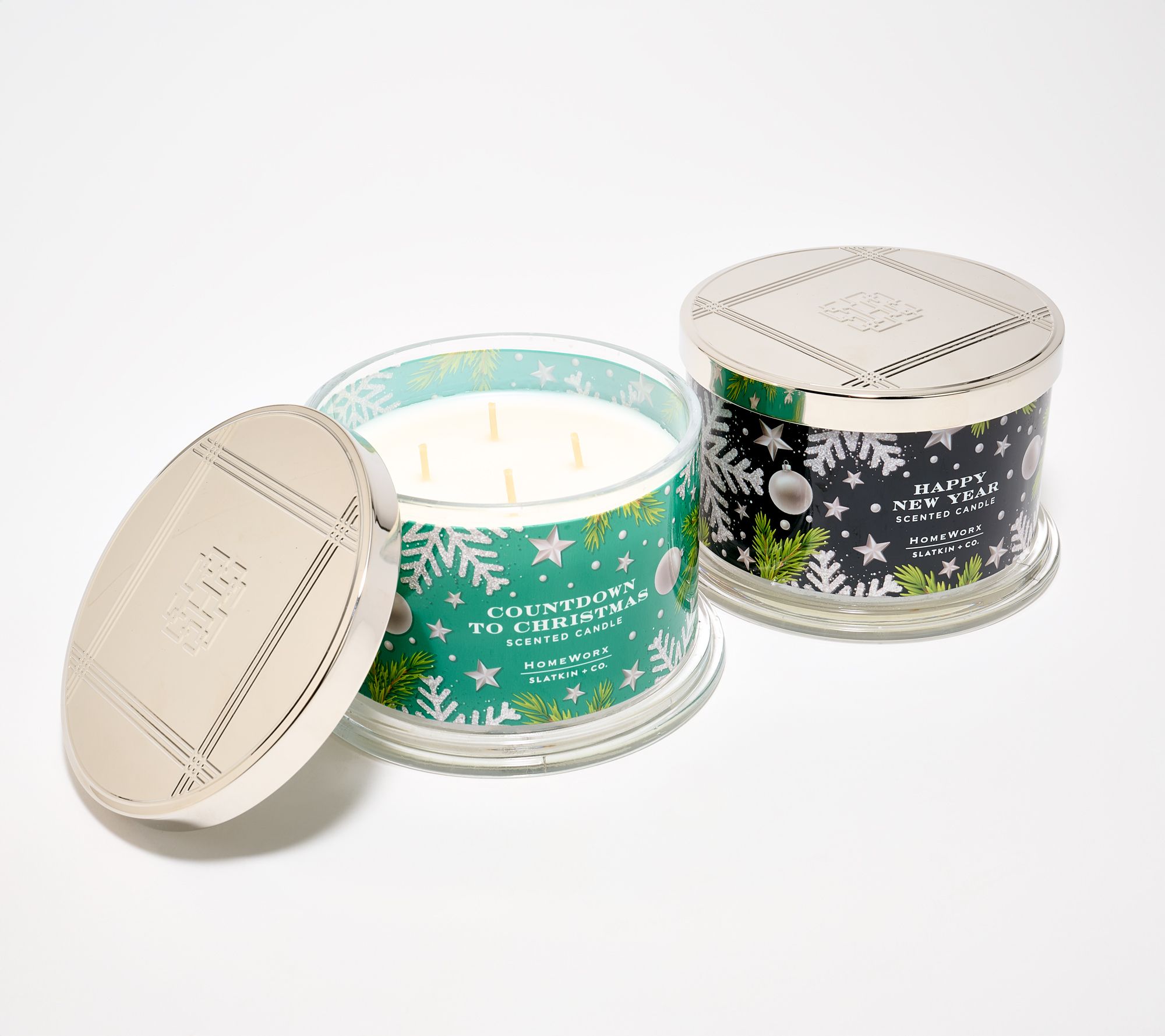 HomeWorx by Slatkin + Co. S/2 18oz Non- Stop Holiday Party Candles
