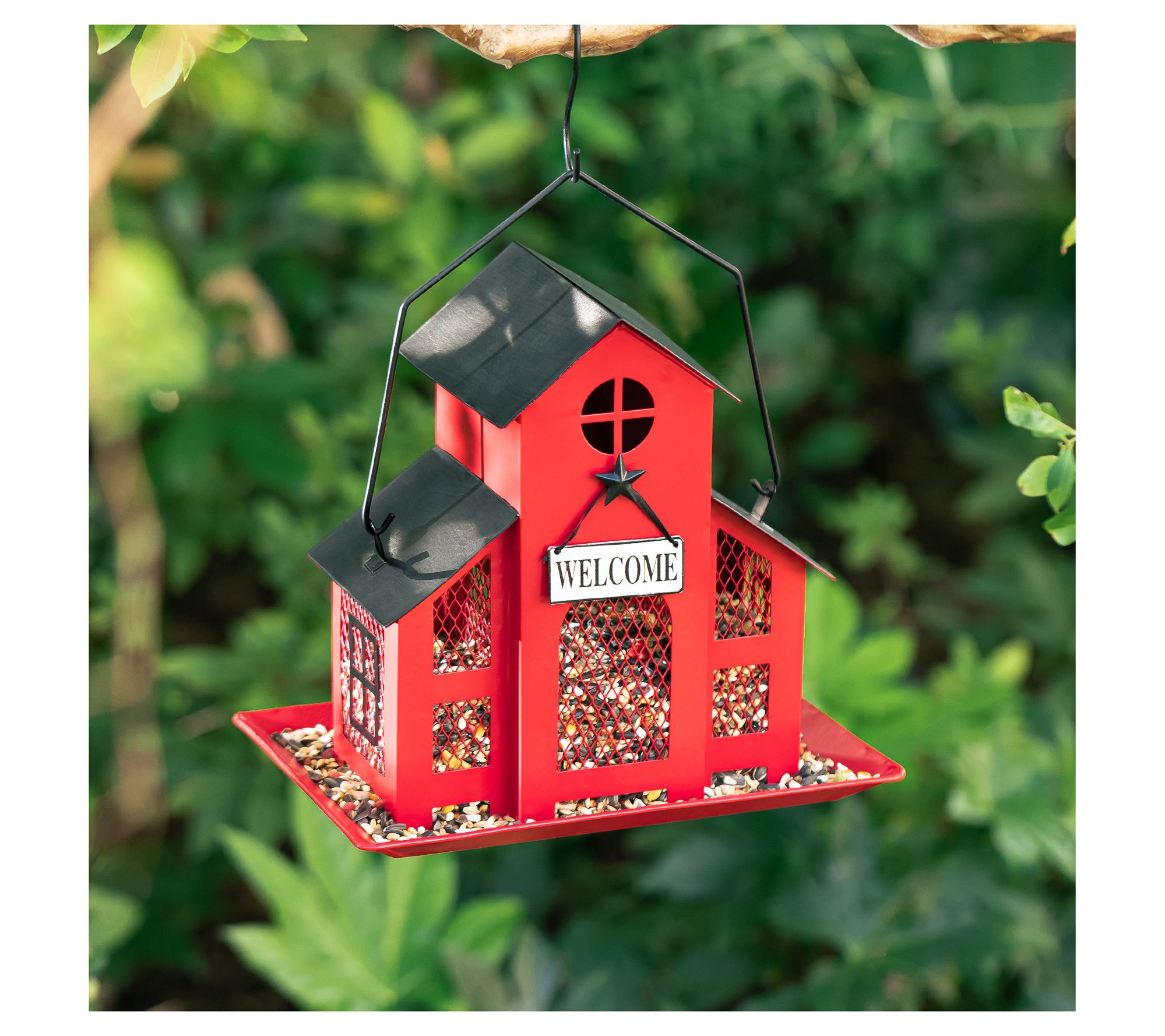 Glitzhome 12" Barn Inspired Metal House HangingBirdfeeder
