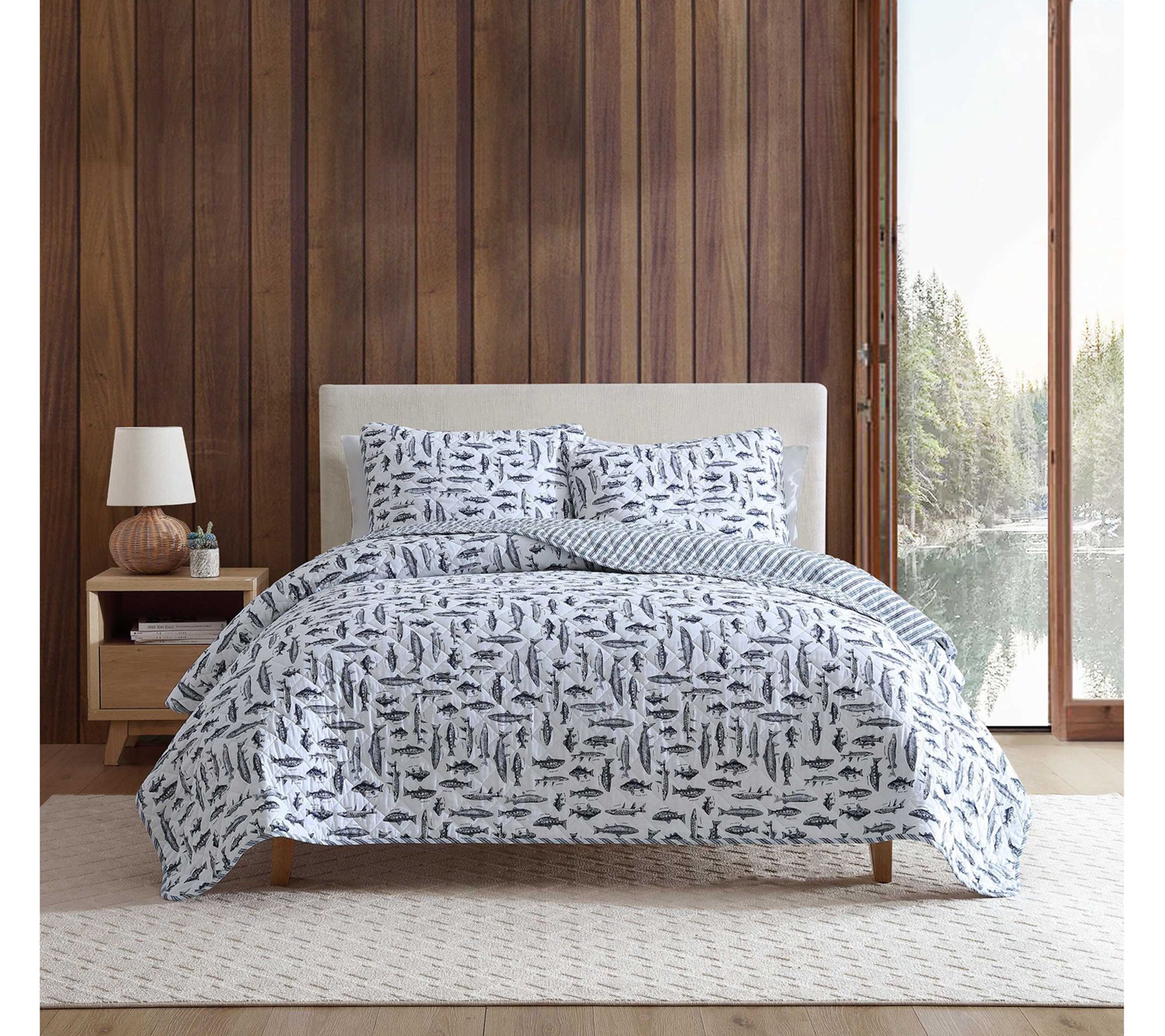 Eddie Bauer Wes Fish Blue King Quilt Sham Set