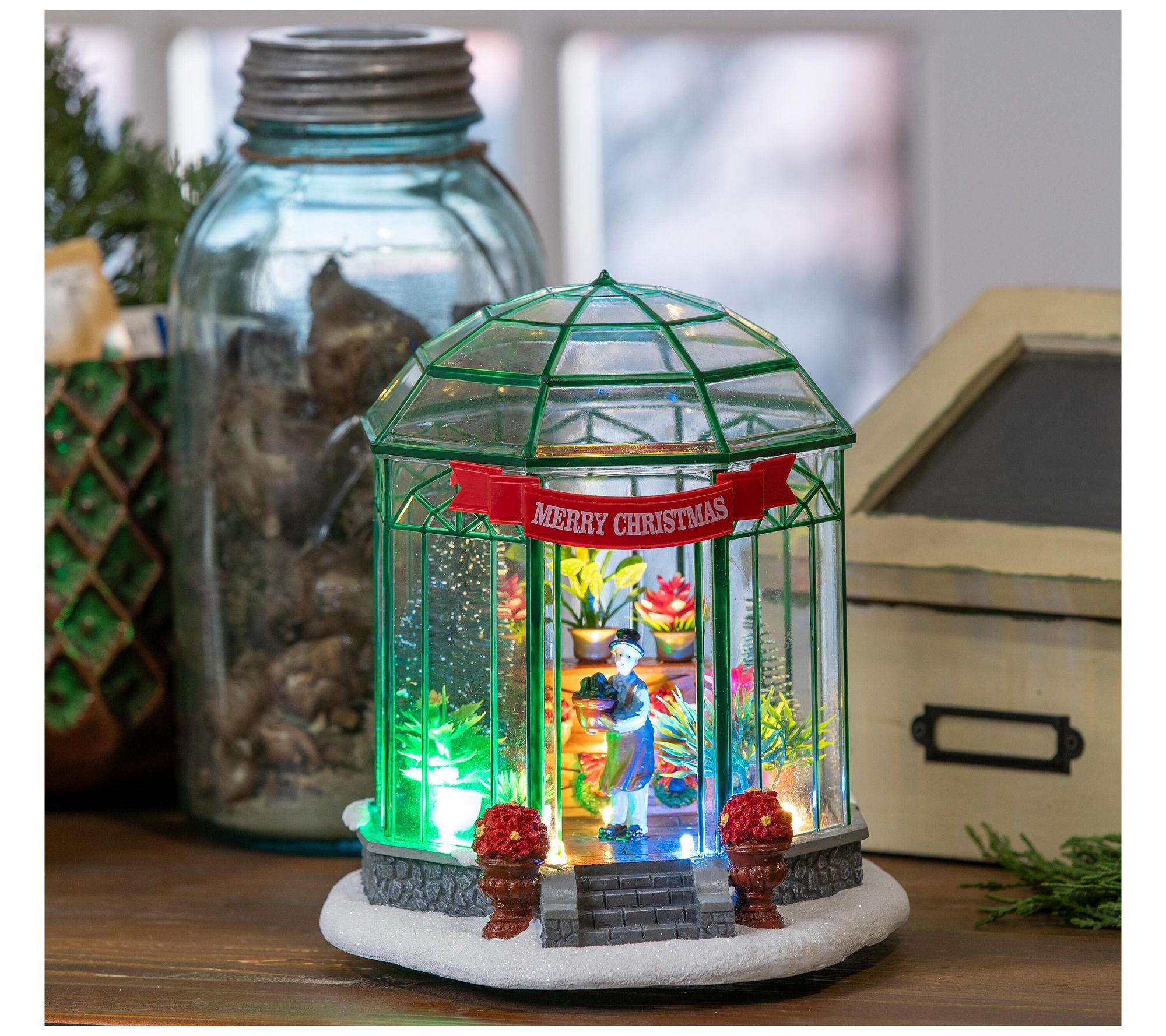 Evergreen 7.5" LED Resin Christmas Greenhouse with Music Decor