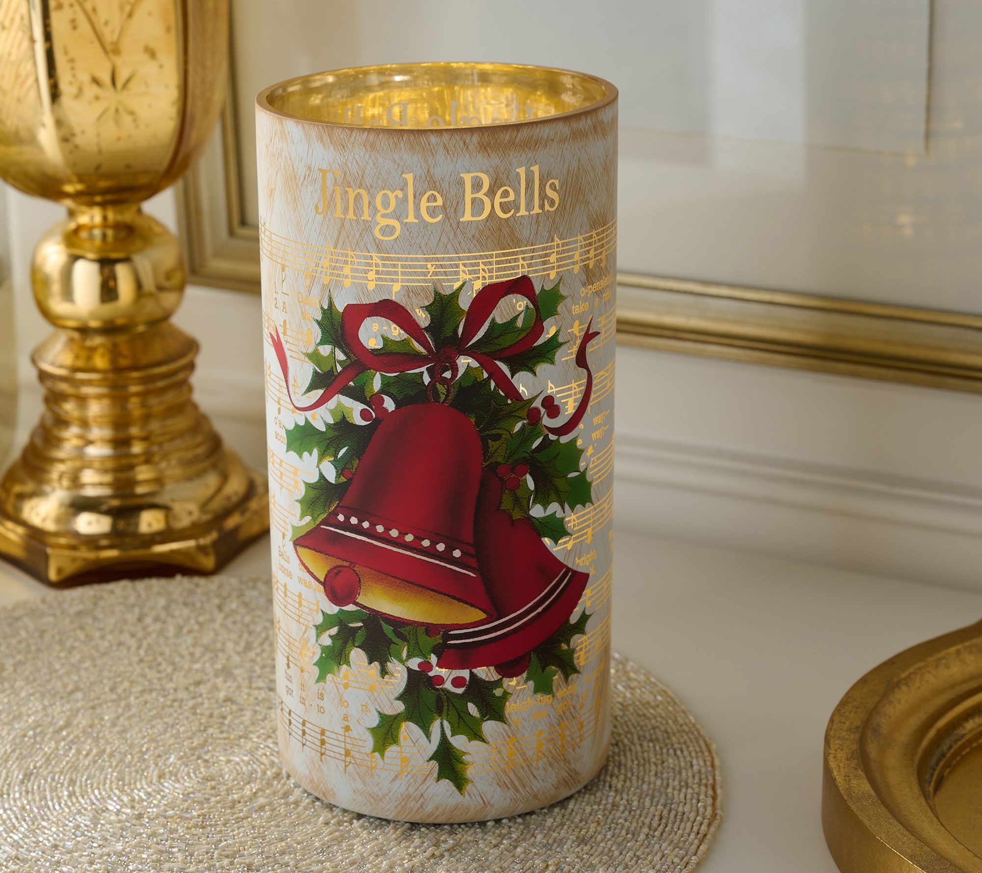 "As Is" 10" Illuminated Christmas Carol Glass Hurricane by Valerie