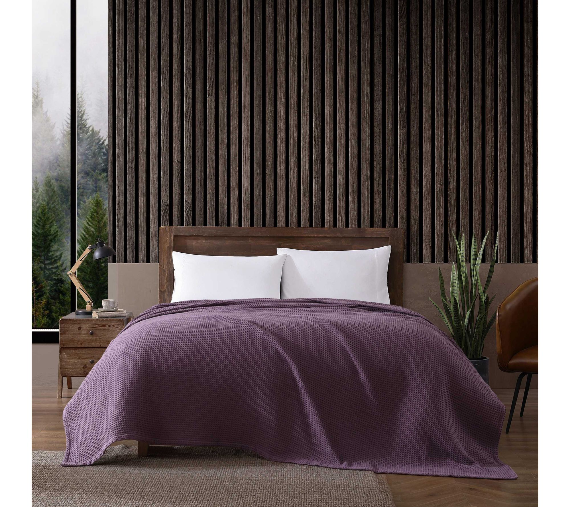 Eddie Bauer Solid Waffle Purple Cotton King Blanket