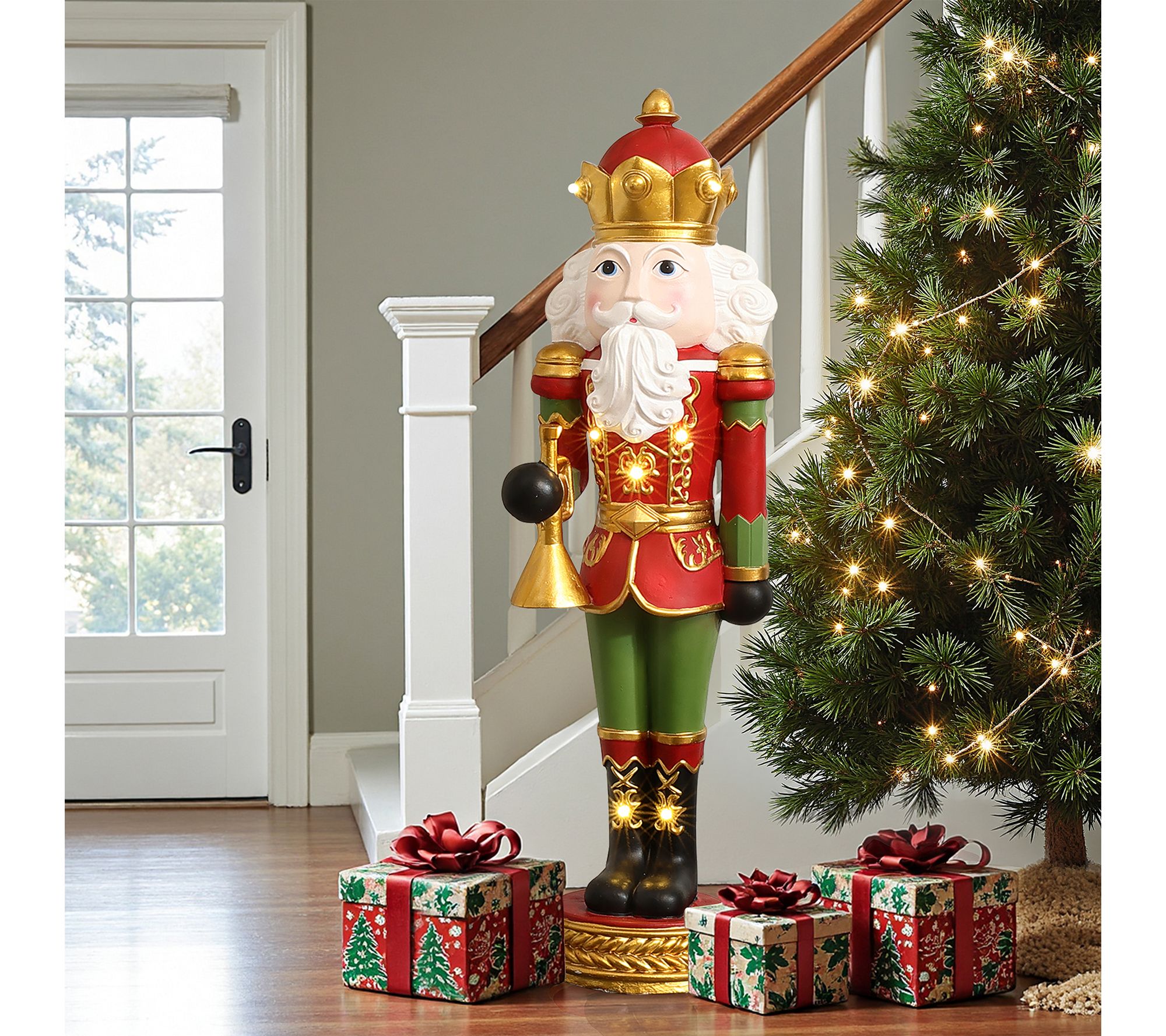 LuxenHome 4ft Lighted Nutcracker Bugling Soldier, Xmas Decor
